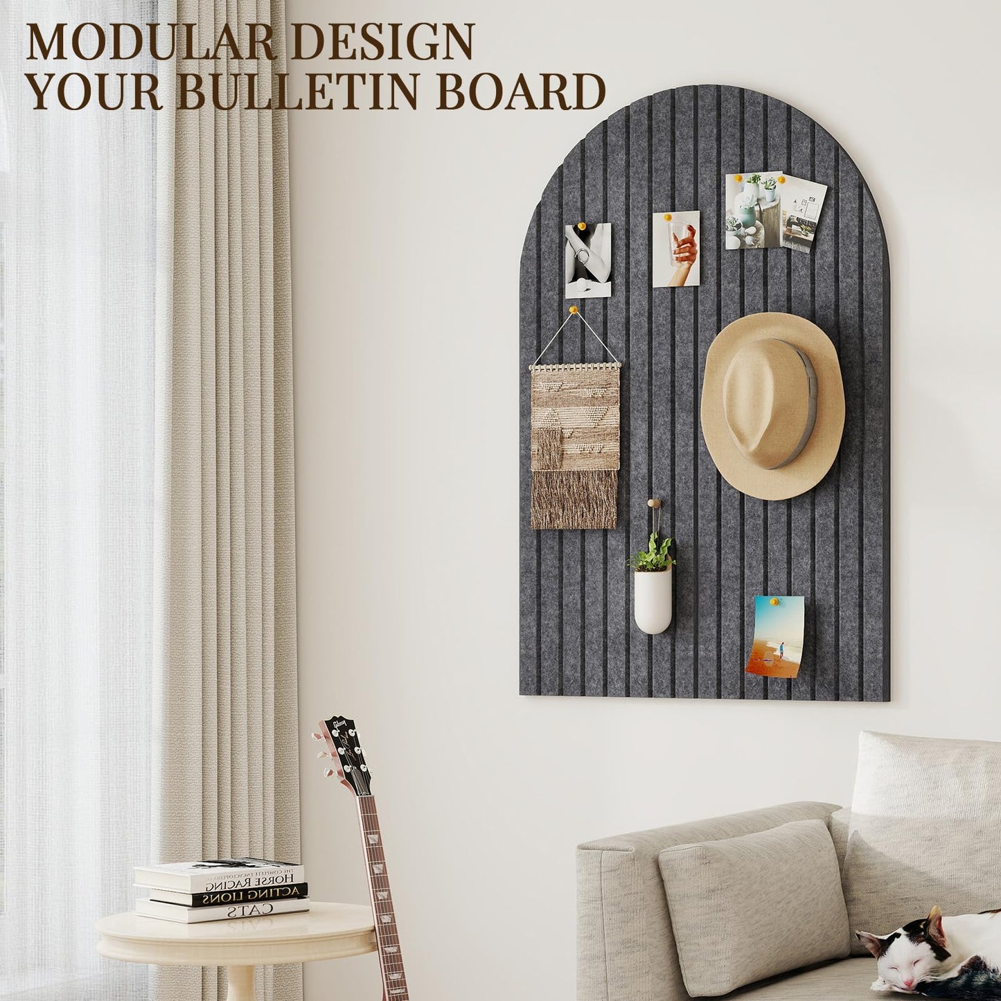 JBER Large Arched Felt Bulletin Board 36" x 24" - 6 Pack Felt Wall Tiles, Cork Board Alternative to Use in Office & Home Decor, Classroom Decor, Vision Board to Display Your Photos(Dark Gray)