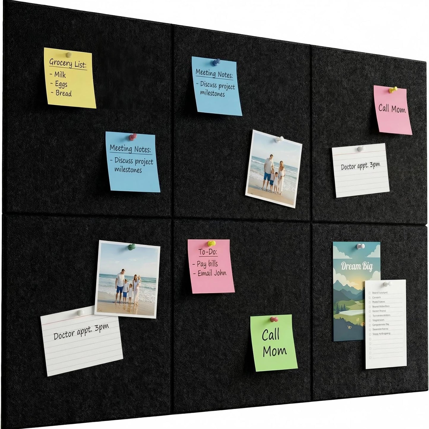 Leallace Cork Board for Walls 36" x 24", Black Bulletin Boards, 6 Pack Felt Cork Tiles with Removable Adhesive & 30 Pushpins, Cork Boards for Office, Home, Classroom, Kids Room