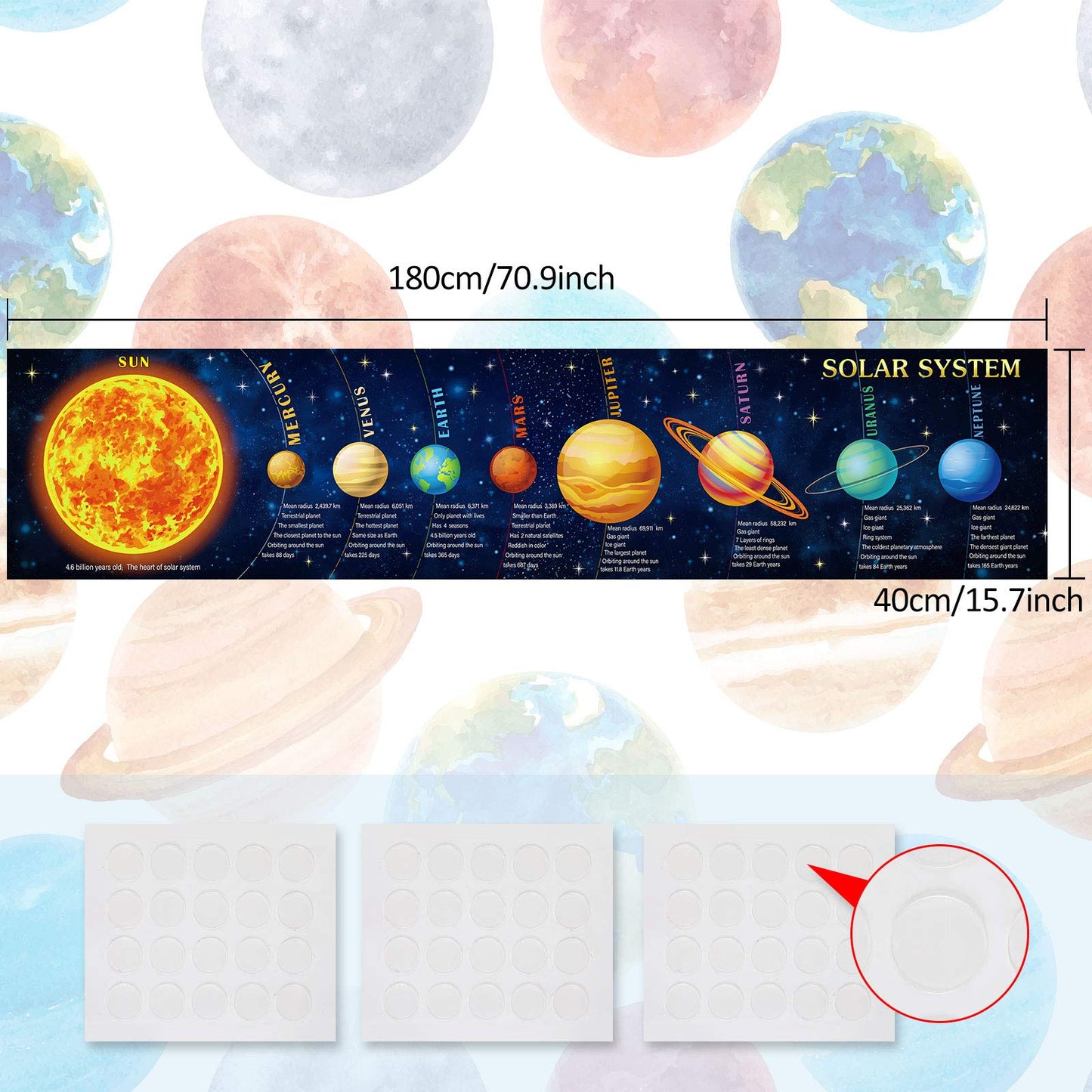 Sumind Solar System Poster Large 70.9x15.7in Science Banner, Space Decor for Classroom, Solar System Banner for Space Themed Party Decorations, Educational Backdrop