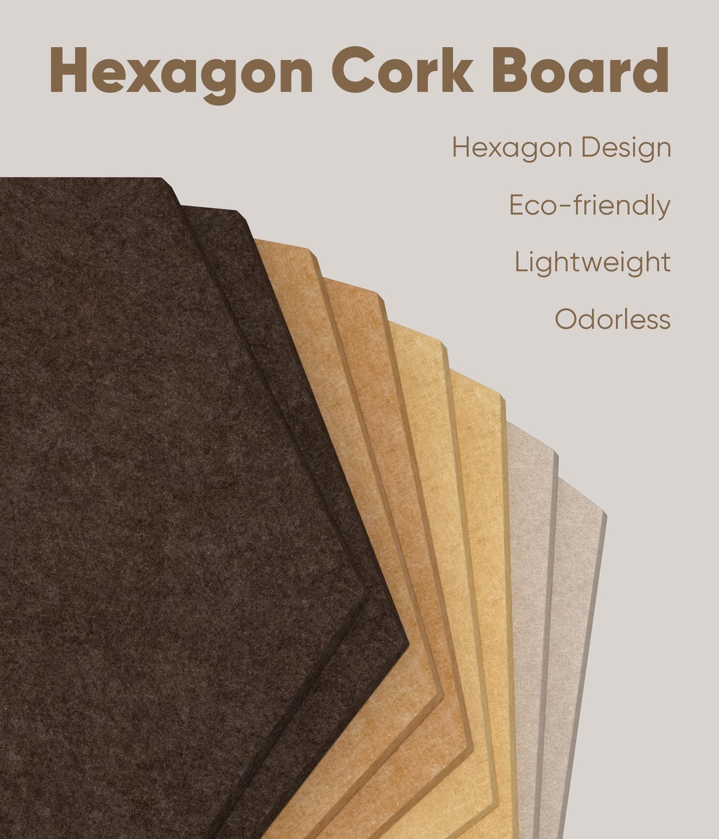 Toptople 12 Inch Large Hexagon Cork Board for Walls, 8 Pack Felt Bulletin Board Tiles, Pin Board with Push Pins for Office Photo and Note, Maillard Brown