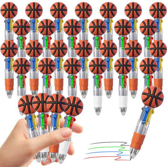 CZWZ 30Pcs Mini Multicolor Pens in One 4-in-1 Cute Pens Bulk for Kids, Ballpoint Pen for Birthdays and Children's Parties, Fun Gifts Assorted Ink Kawaii Pen(Basketball)