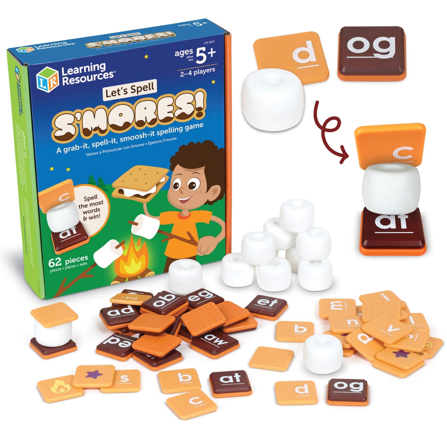 Learning Resources Let's Spell S'mores - Montessori Toys, Kindergarten Learning Activities, Phonemic Awareness Flash Cards, Dyslexia Tools for Kids, Speech Therapy Materials, Learn to Read