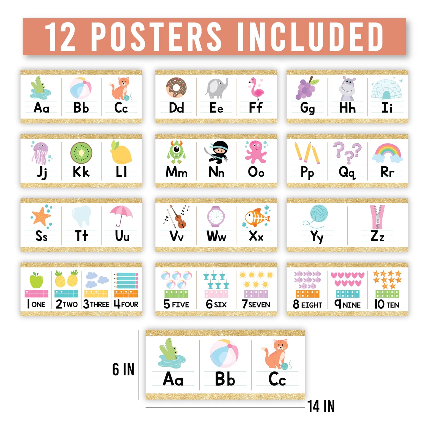 Hadley Designs Alphabet for Classroom Wall Decor - ABC Posters for Classroom Wall Chart Preschool & Kindergarten, ABC Letters & Number Line Elementary, Alphabet Cards, Varsity Letter Classroom Decor