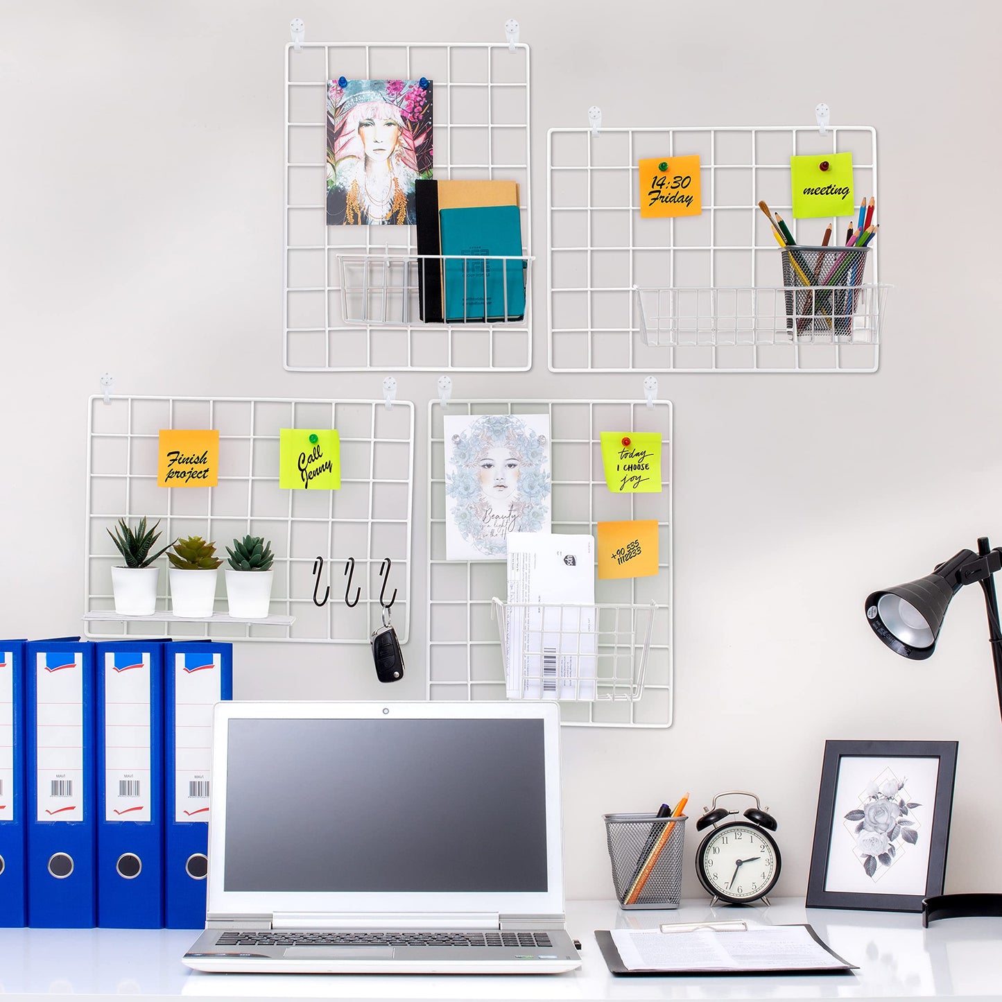 ODOXIA 2 Pack Wire Wall Grid Panel | Photos & Pictures Display Grid Wall Panels | White, Magnetic & Metal Grid | Photo Grid | Wire Board | Hanging Home, Office & Kitchen Décor