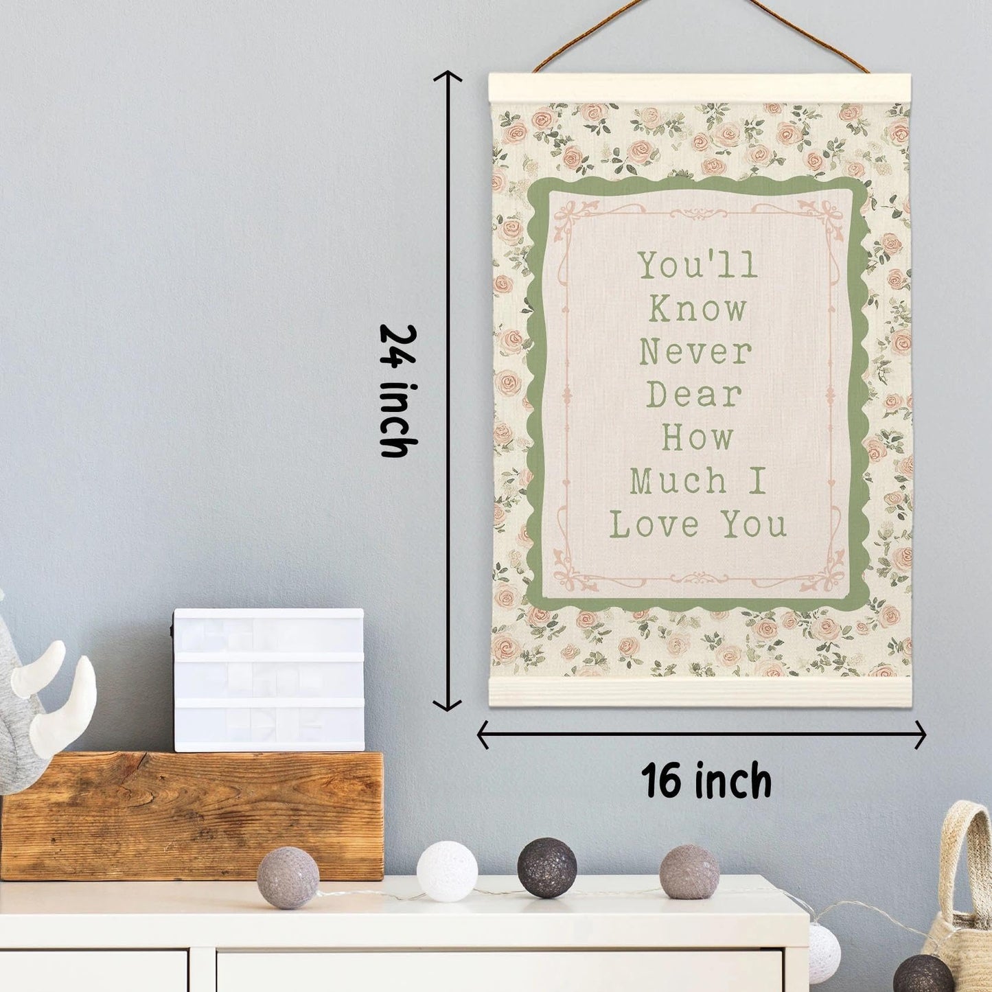 LKETW Girl Nursery Floral Poster Hanger Frame 12x16 Inch, Wildflower Nursery Wall Art Posters for Bedroom, You'll Never Know Dear How Much I Love You Hanging Banner Decor for Girls Room Dorm