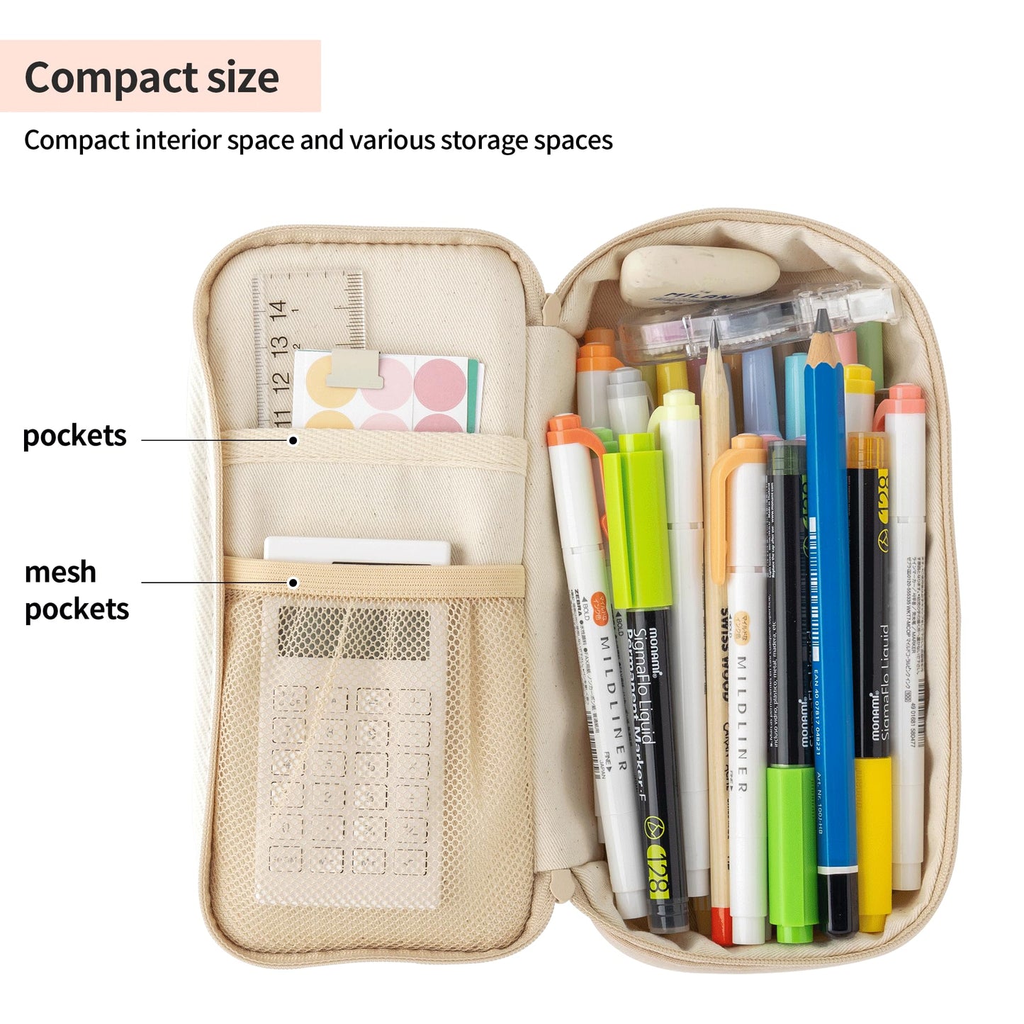 brunch brother Poodle Beige Pencil Case with Ample Storage Embroidery Design Pencil Pouch for Students, Simple Design Stationery Organizer