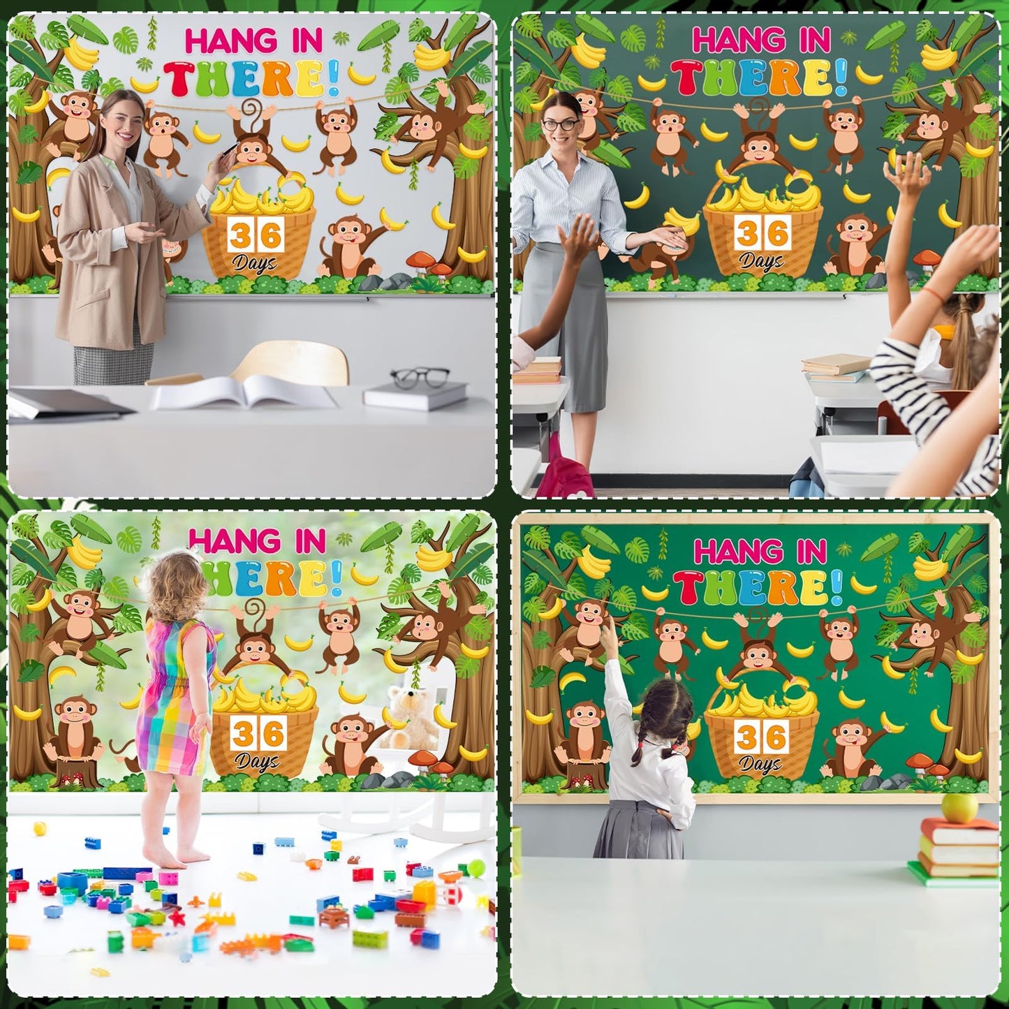 gisgfim End of The Year Bulletin Board Set Countdown to Summer Classroom Decorations Summer Bulletin Board Kit Safari Jungle Monkey Paper Cutouts for School Classroom Home Office Wall Decor Supply