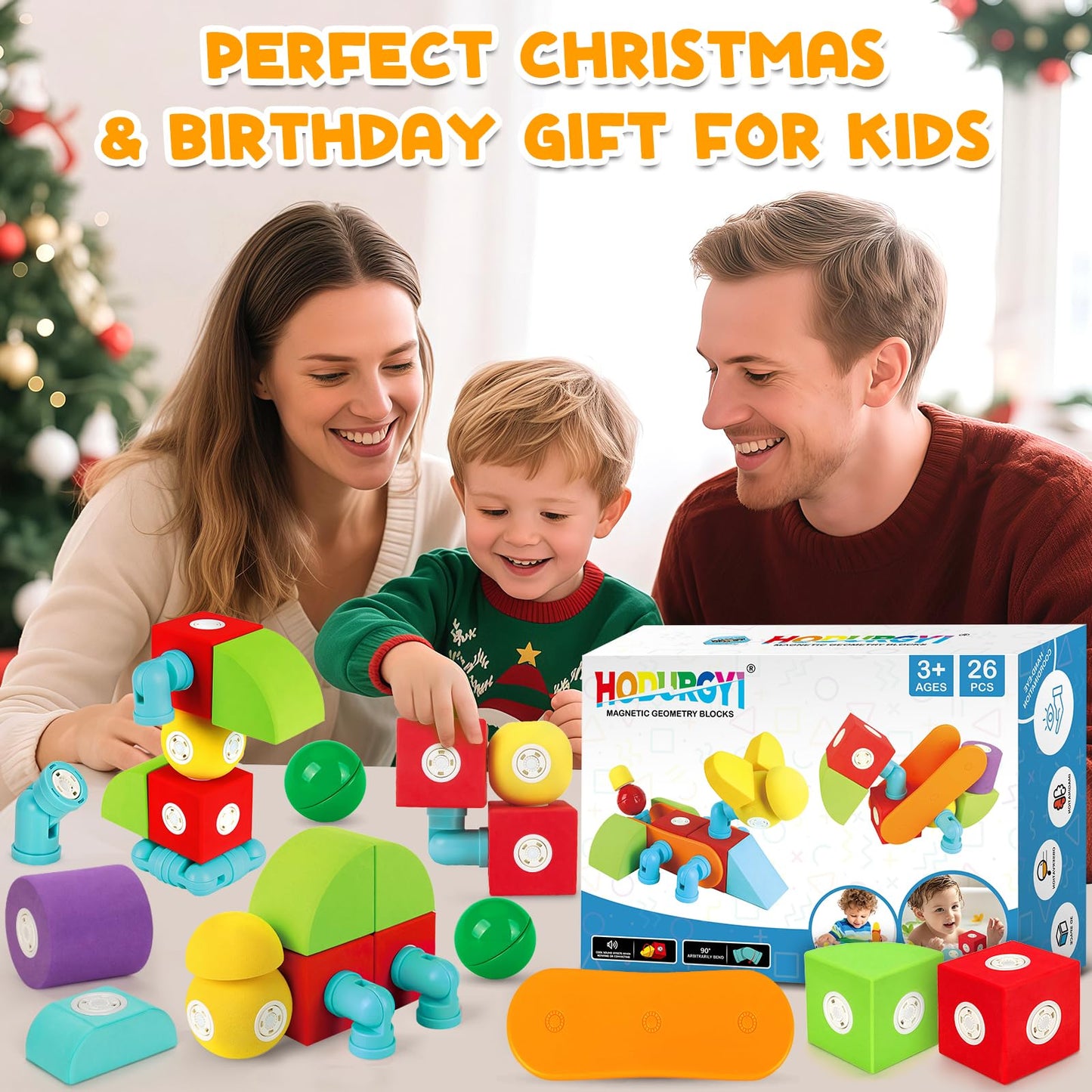 Hodurgyi 26 PCS Magnetic Foam Blocks, STEM Preschool Toys for Children, Magnetic Building Blocks for Toddlers, Kids Bath Toys and Montessori Sensory Toys, Birthday for Boys & Girls Age 3 4 5 6+