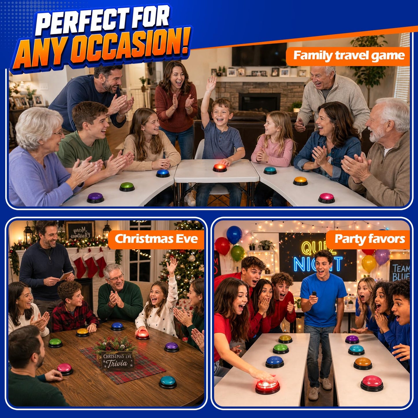 Buzzers for Trivia Games and Family Party: 8 Pack Answer Buzzers with Remote Control - Game Buzzers with Light & Sound First-Press Lock for Classroom Quiz