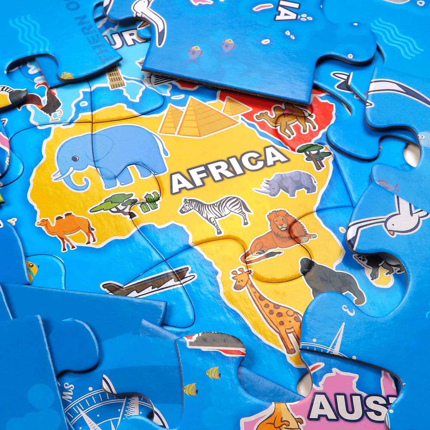 Jumbo Floor Puzzle for Kids,World Map Jigsaw Geography Puzzles,48 Piece Globe Atlas Puzzle with Continents,United States Puzzle for Ages 3-5,Preschool Learning Toys Easter Gift for 4-8 Years Old