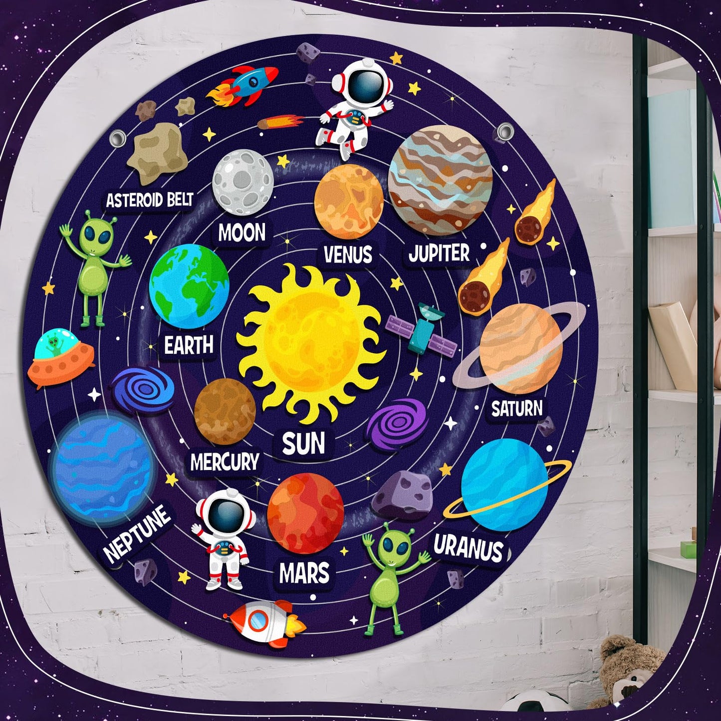 MiniInflat Felt Story Board Set Solar System Felt Story Board 2.5 Ft Outer Space Universe Storytelling Flannel Interactive Montessori Tool for Valentines Birthday Gift Space Learn (36,Solar)