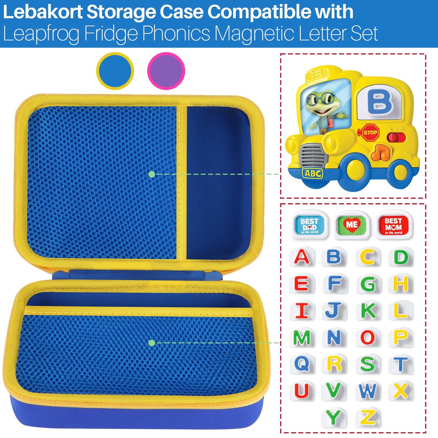 Lebakort Storage Case Compatible with LeapFrog Fridge Phonics Magnetic Letter Set (Purple+Pink Case)