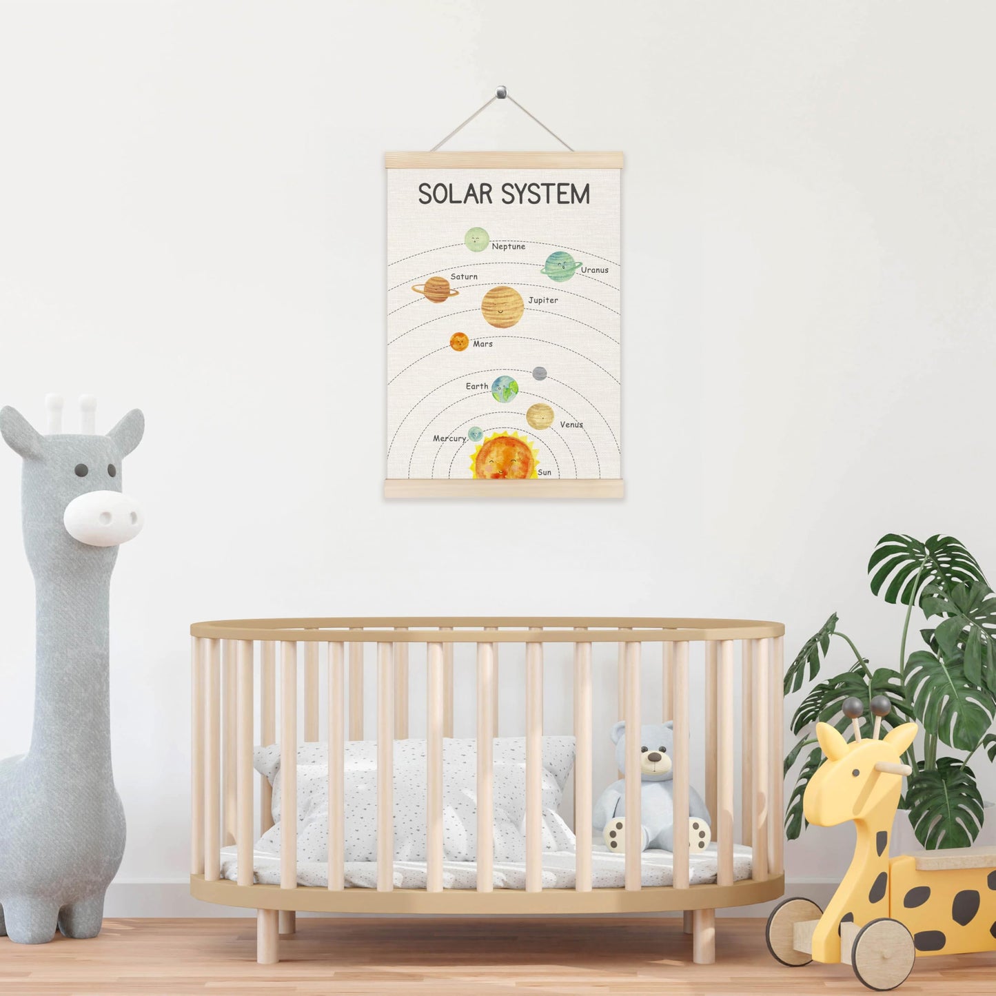 Koesus Solar System Nursery Wall Art Poster Hanger Frame 12x16 Inch, Space Solar Planets Educational Canvas Pictures Prints Framed Wall Decor for Classroom Toddler Kids Nursery Bedroom Playroom