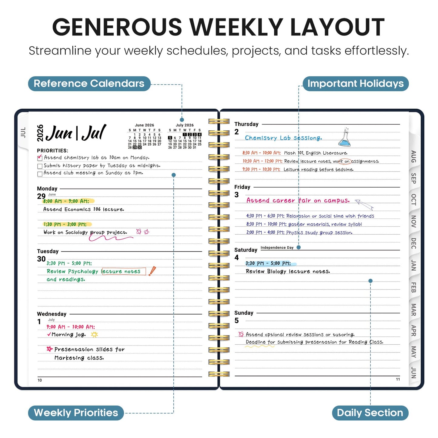 Planner 2026-2027, Academic Year Weekly and Monthly Calender Planner, from Jul 2026 - Jun 2027, Spiral Bound School Planning Book, Perfect for Teacher, Student, Women & Men, A4 (8.5" x 11"), Golden Butterfly