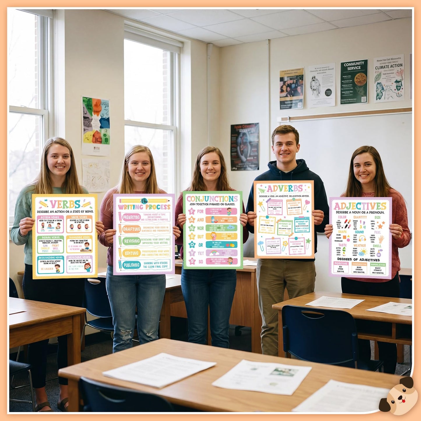 Humyoun 20 Pcs Parts of Speech Poster for Elementary Classroom Grammar Poster Educational English Class Must Have for Elementary Middle School Classroom Decor, 14x11 Inch(Pastel,Smart)