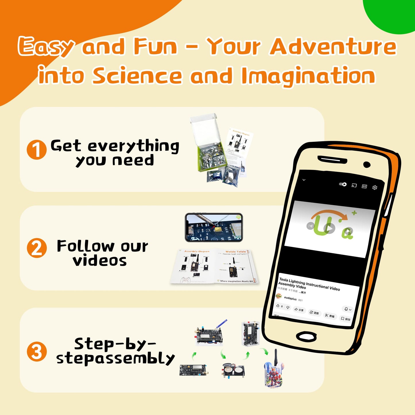 eUda+ STEM Walkie-Talkies Kit Building Toys for Boys Age 8-12-14-16-17+ Educational Games for Kids 8-12 Stem Kits for Kids Age 12-14 DIY Kits for Kids Teenage Girl Gifts (Assembly Version, RTC)