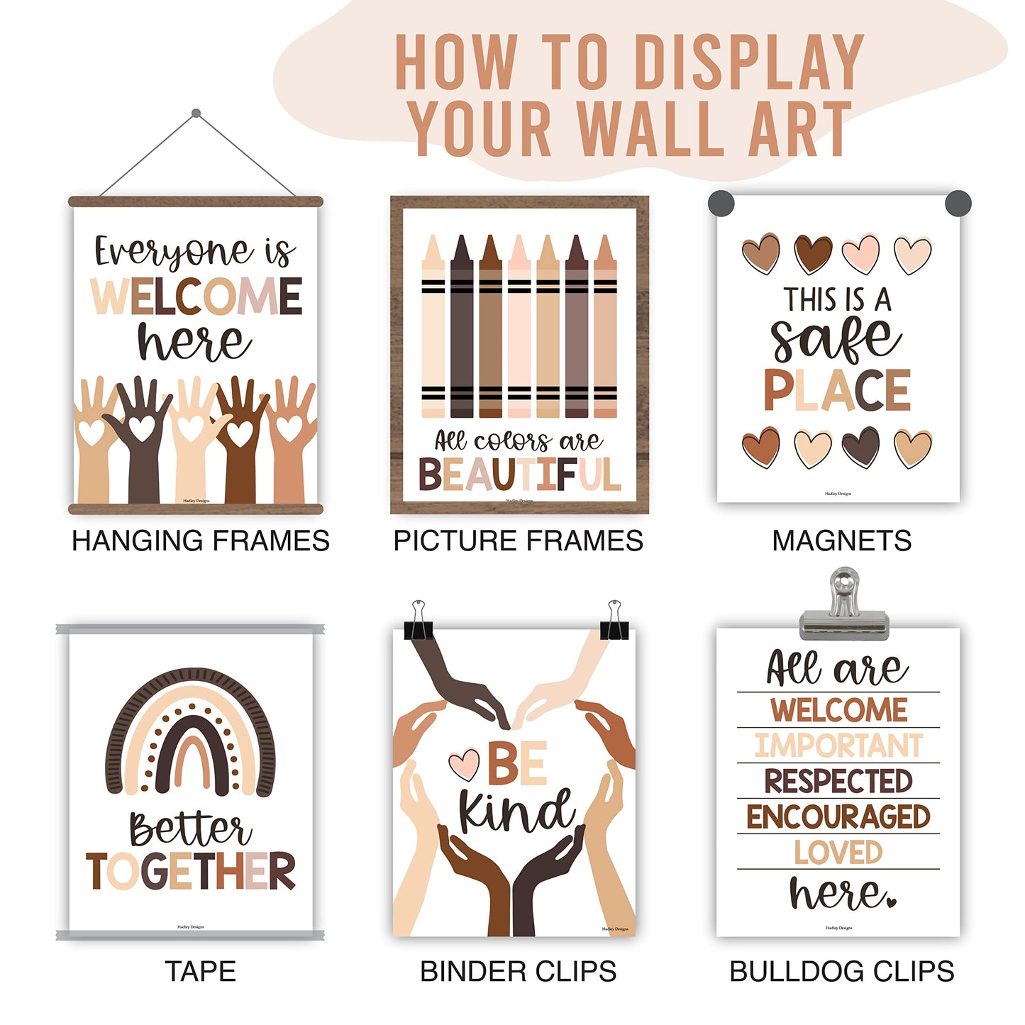 Hadley Designs Diversity Posters For Classroom Elementary –6 Inclusive Everyone Is Welcome Classroom Decor, Safe Space Sign Preschool Kindness Posters For Classrooms, Neutral Multicultural Poster