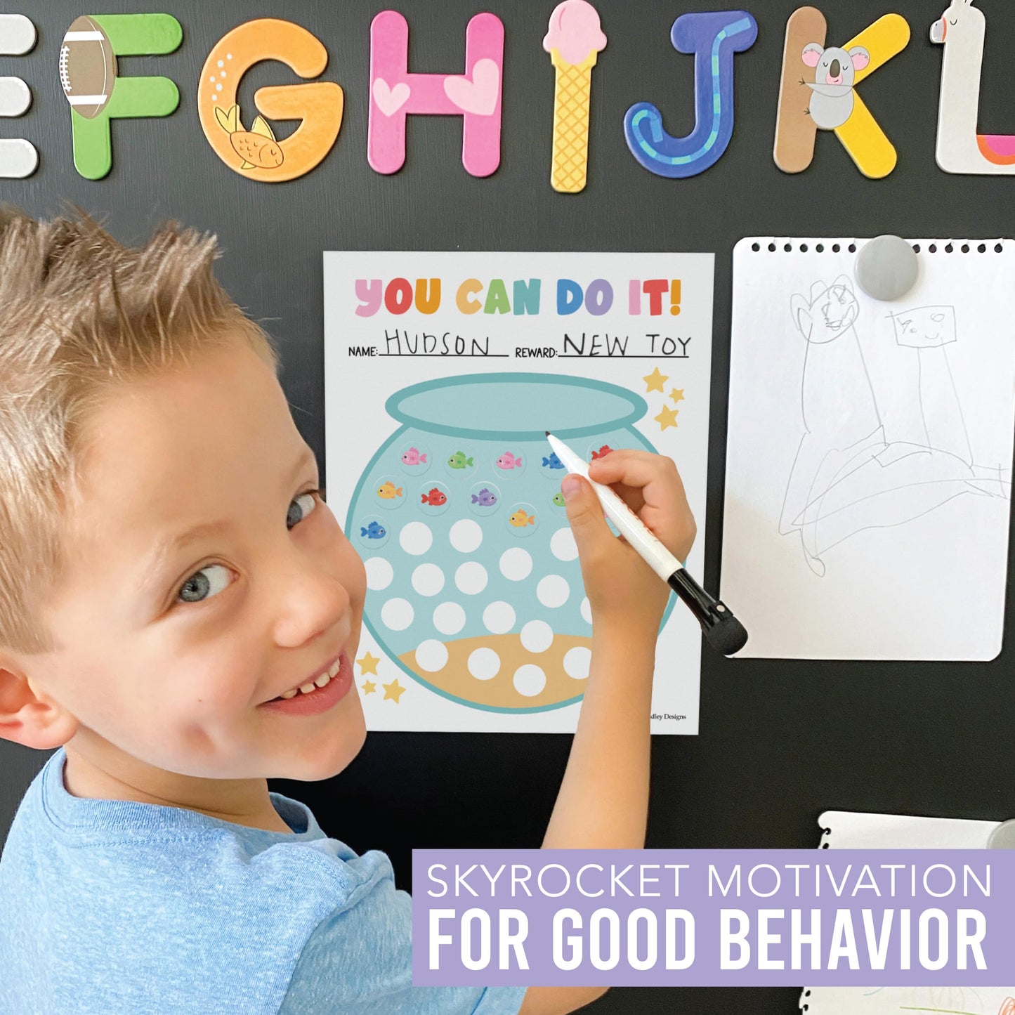 Hadley Designs Sticker Chart for Kids Behavior at Home – Reward System for Toddlers, Star Incentive Tracker for Toddlers, Chart for Kids Behavior, Classroom Fish Tank Incentive Charts