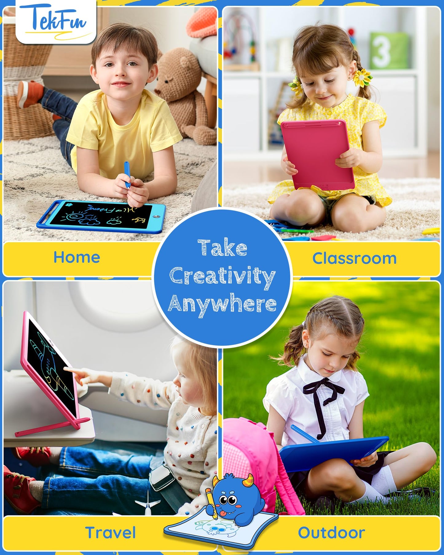 TEKFUN 2 Pack LCD Writing Tablet for Kids, 8.5 Inch Blue+Pink Doodle Board Drawing Board Drawing Tablet with Lanyard, Educational Kids Easter Christmas Toys Birthday Gift for Boys Girls 3-12 Years Old