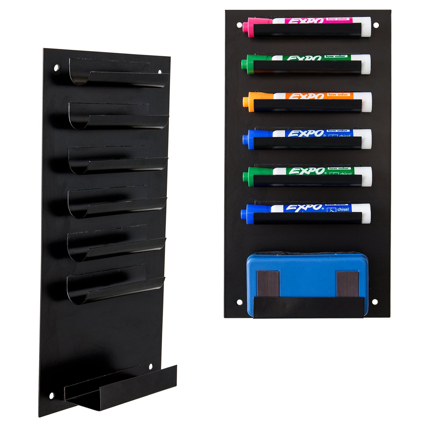 MyGift 2-Pack Vertical Whiteboard Dry Erase Marker Holder, 7-Slot Wall Mounted Organizer for Classroom Office Home, Black