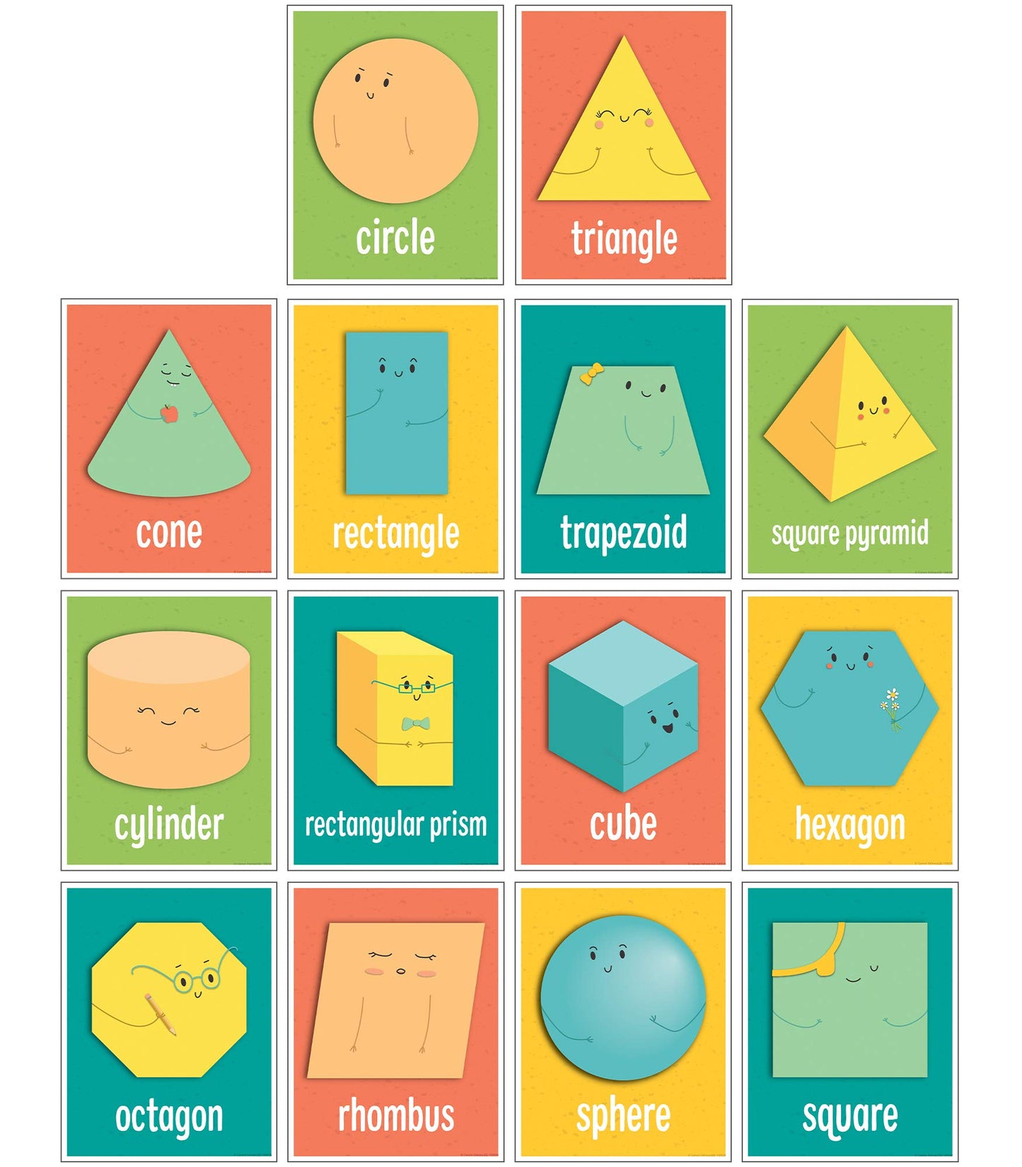 Carson Dellosa 14-Piece Basic Shapes Early Learning Posters, 8.5" x 11" 2D and 3D Geometric Wall Art, Preschool and Kindergarten Classroom Decor, Office Decorations, and Teacher Supplies