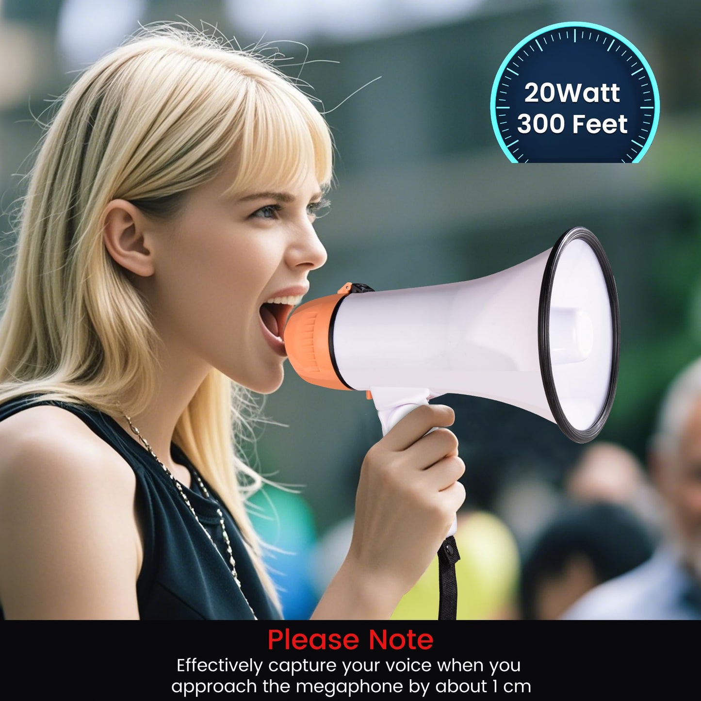 MyMealivos Portable Megaphone Bullhorn 20 Watt Power Megaphone Speaker Voice and Siren/Alarm Modes with Volume Control and Strap (White&Orange)