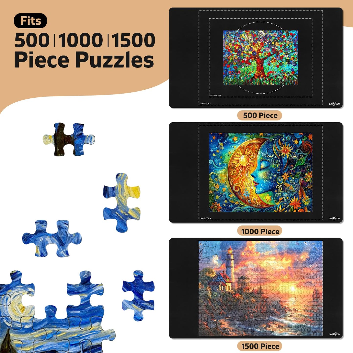 Callkroon 1500-piece Rubber Puzzles Mat – 1 Non-Slip Puzzle roll up, 1 roll of Jigsaw Saver (78 inches x 11.8 inches), 4 Sorting Trays – is The for Adults and Puzzle Enthusiasts.