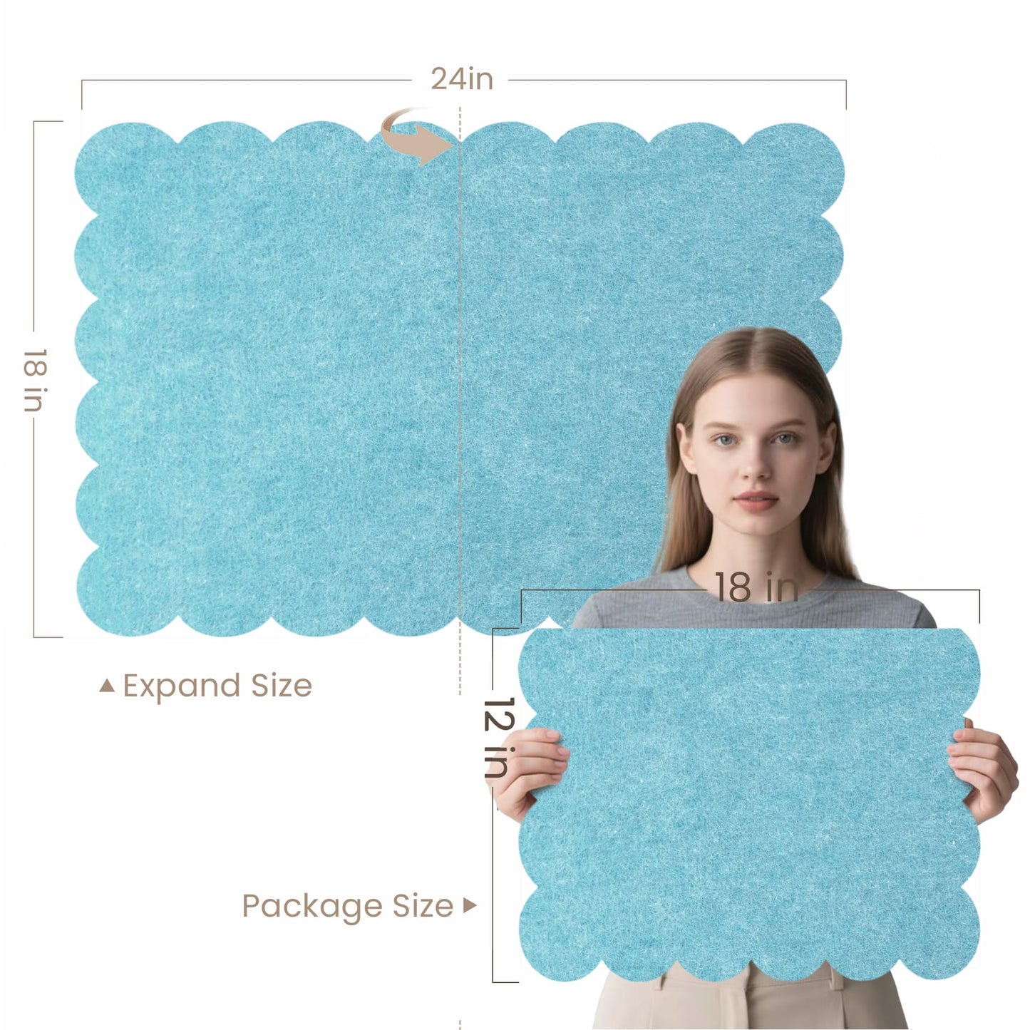 Lightomorrow Scalloped Bulletin Board, 24 x 18 Inches Felt Pin Board - Decorative Cork Alternative for Wall, Foldable Picture Self-Adhesive Vision Prayer Board with 20 Pushpins - Turquoise Blue