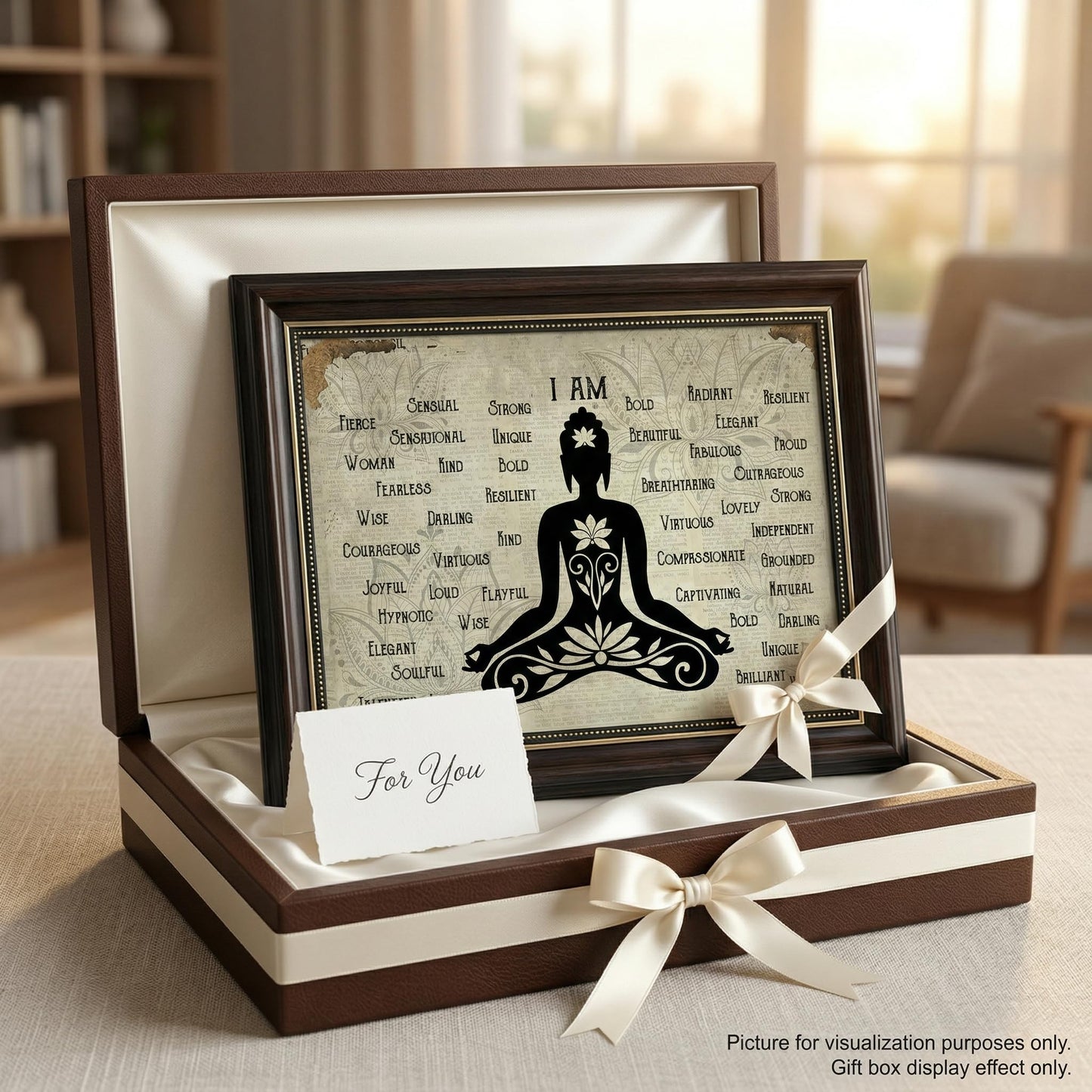 Dark Brown Framed Zen Canvas Wall Art Calming Zen Lotus Wall Decor Picture Minimalist Black White Spiritual Meditation Poster Prin for Room Modern Yoga Spiritual Spa Living Bedroom Decoration