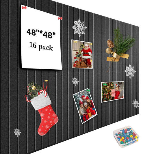 Large Cork Board for Walls, Yunihome 16 Pack 48" x 48" Felt Bulletin Board Wall Tiles for Home Kitchen School Office Wall Decor with Assorted Colors DIY Decorative Push Pins Sets