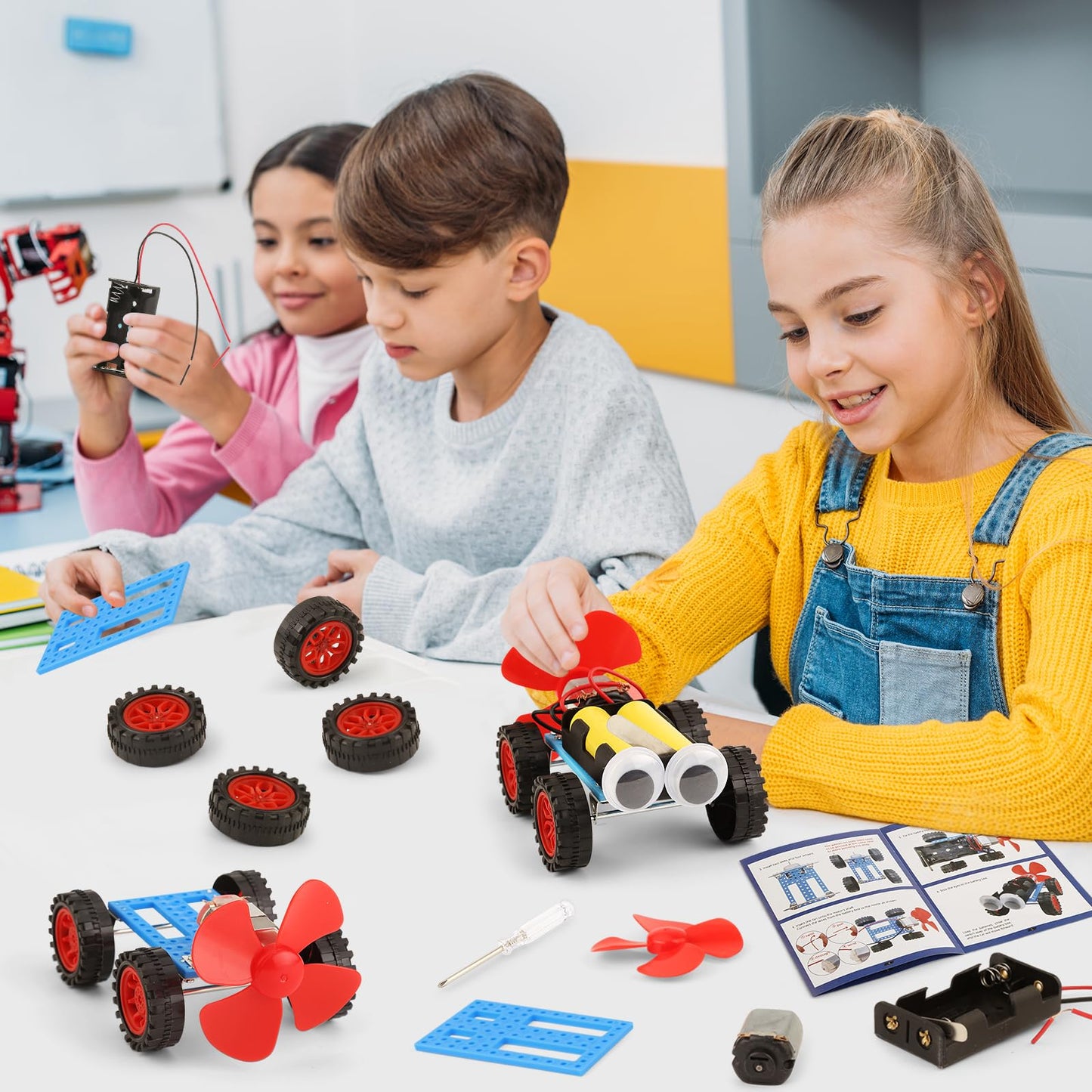 5 Set Individual STEM Kit for Kids, 2nd Grade Boy Toys Bulk Gifts, 8 9 Year Old Boys Gift Ideas, Classroom Science Kits Craft Projects Class Activity, Robot Wind Powered Car Building Activities
