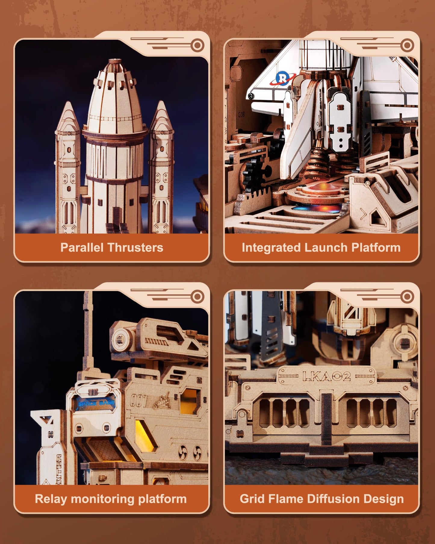ROBOTIME 3D Space Shuttle Wooden Puzzle for Adults, Dynamic Rocket Launch Model Building Kits with Lights, AS Home Desktop Decoration for Men Gifts (446 Pieces,8 Hours Finished)