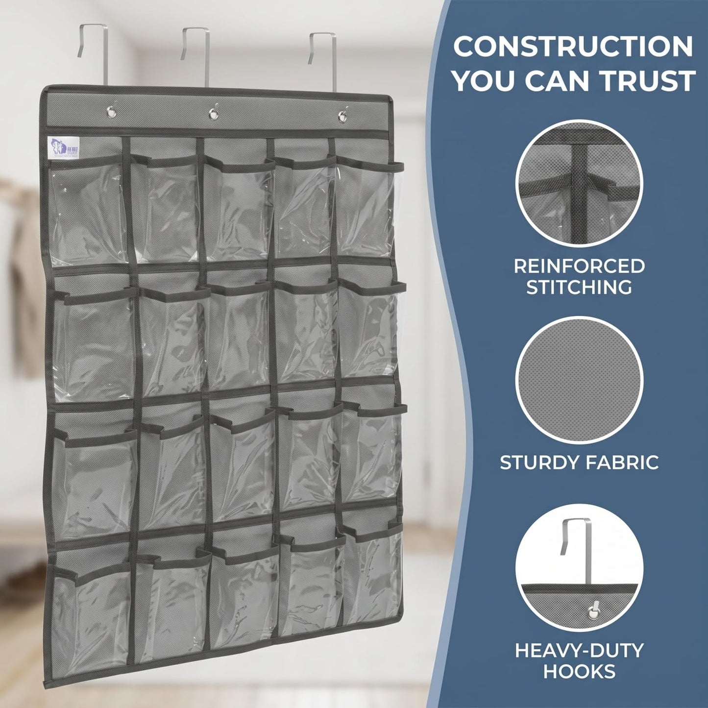 DOITOOL 24 Clear Pockets Classroom Pocket Chart for Cell Phones, Over the Door Hanging Organizer, Transparent Cell Phone Holder Organizer for Classroom, Calculator Pouch, Wall Jewelry Storage