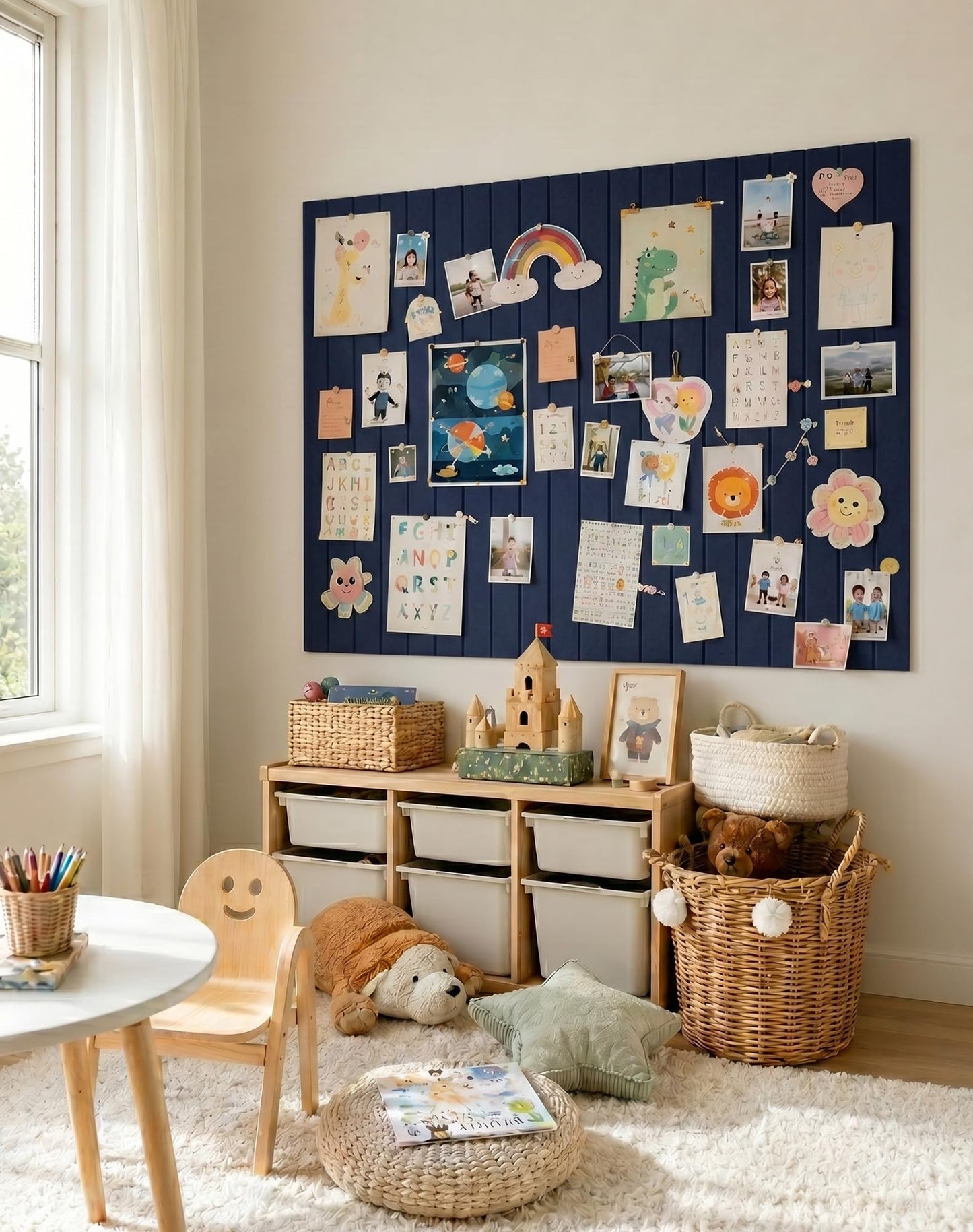 Aothia 12-Pack Felt Bulletin Board Tiles - 48x36 Modular Pin Board for Walls, 0.2" Thick Cork Board Alternative for Office & Classroom, 70 Adhesive Tabs & 40 Pushpins Included (Navy Blue)