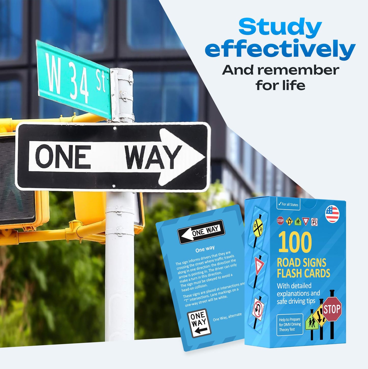 Road Signs Flash Cards with Detailed Explanations and Safe Driving Tips - Stocking Stuffers for Teens, Teen Boy Gifts, Gifts for Teen Boys, Teenage Boy Gift - Educational Gift