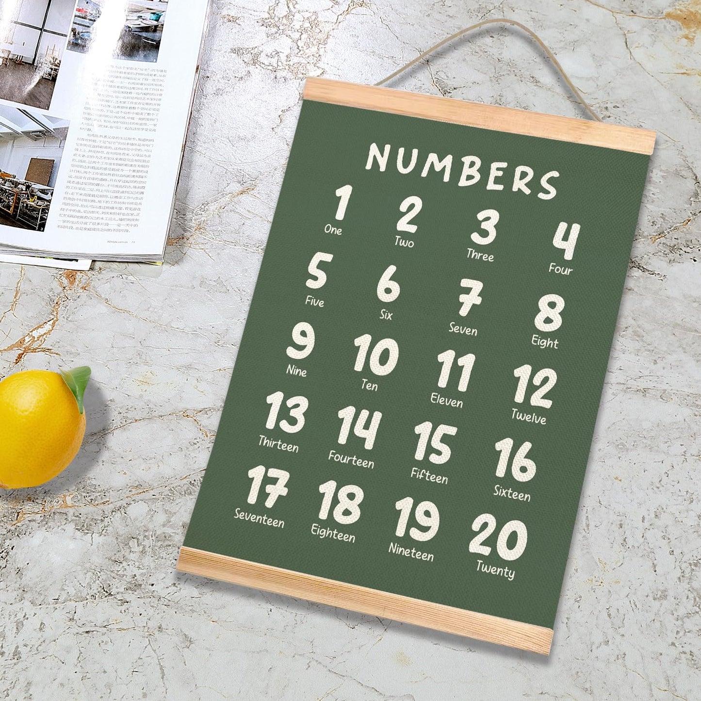 Educational Wall Art Set of 2, Numbers 1-20 and Alphabet Chart, Learning Posters for Toddler ,ABC Banner Poster, Banner Wall Hanging Decor for Toddler Room Playroom Nursery Wall Classroom Decor (Green)
