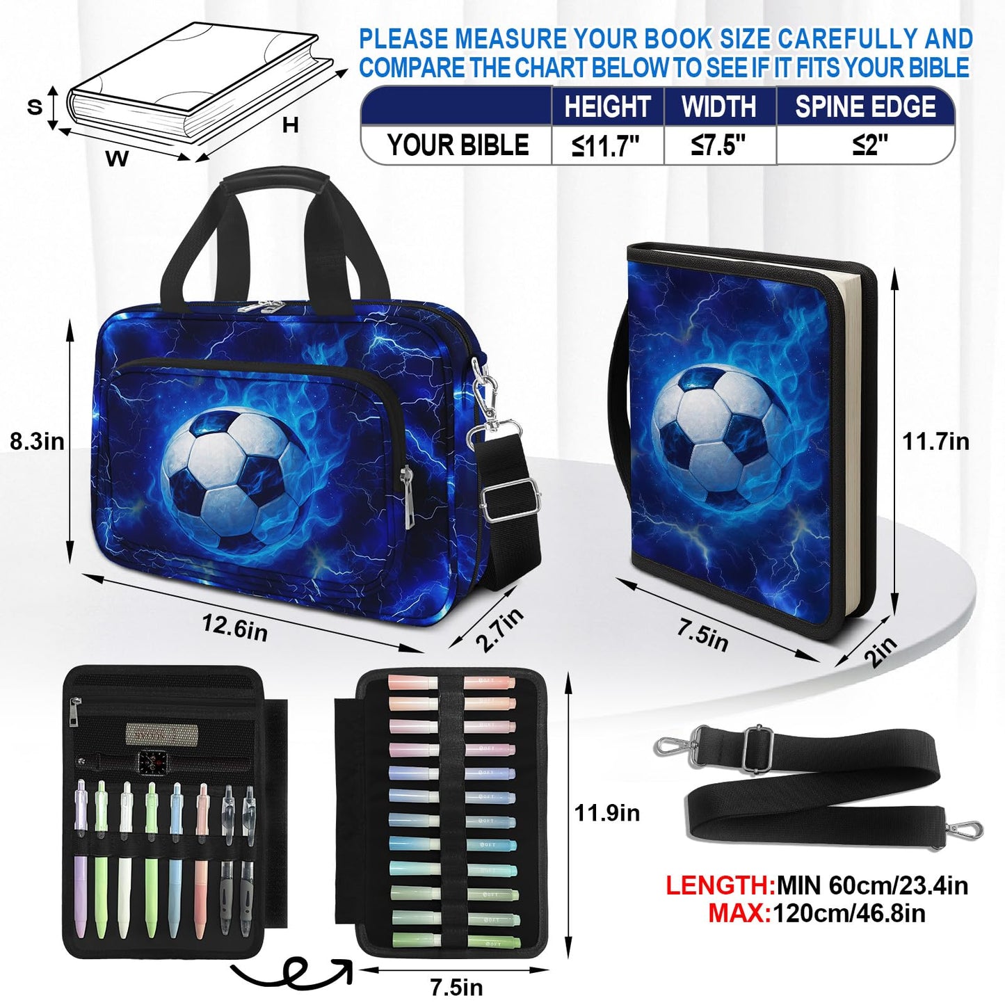 IBOVODI Soccer Large Bible Cover Case for Men Boys, Kids Bible Study Supplies Journaling Kit Book Carrying Case Bible Accessories with Pens Highlighters Cross Clips, Christian Gifts for Men