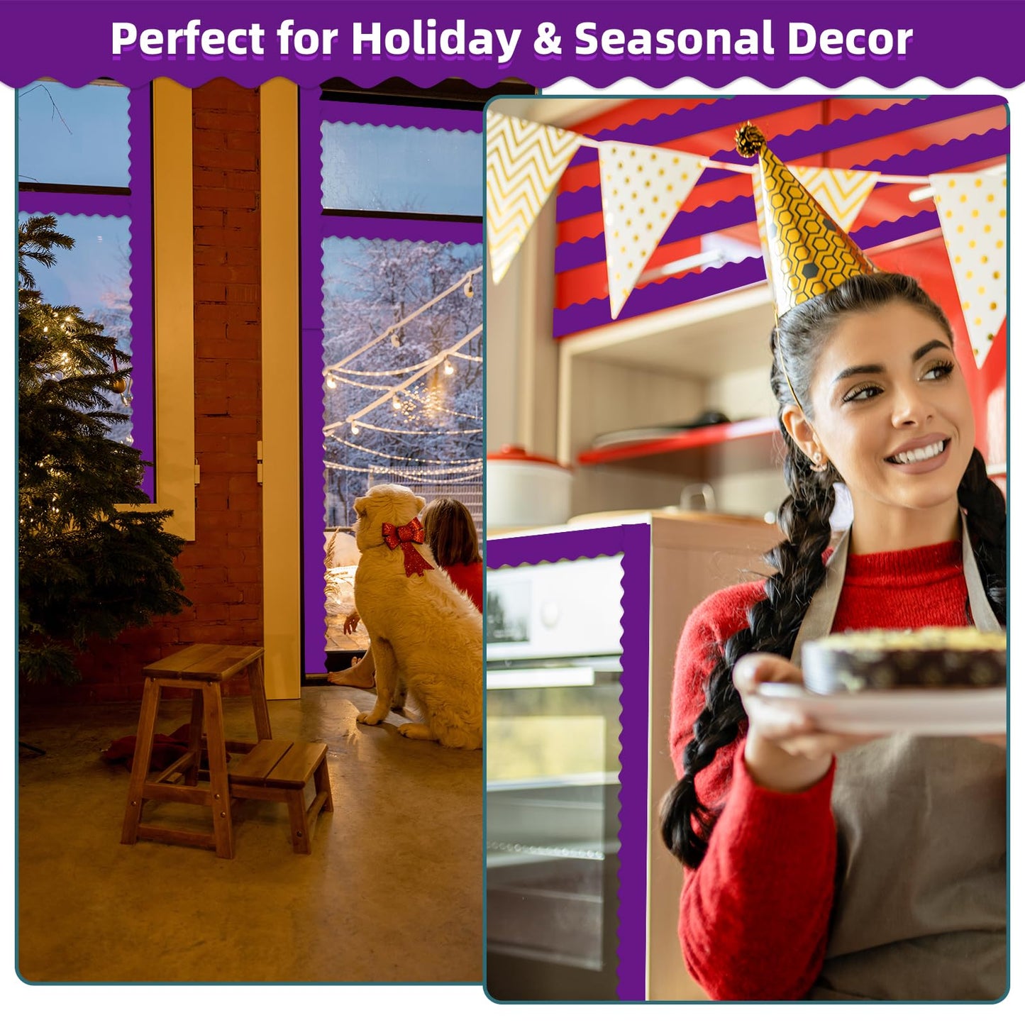 30 Pcs Magnetic Borders for Classroom Whiteboard - Dark Purple Magnetic Bulletin Board Border Set - Scalloped Chalkboard Border Strips for Teachers, Parents, DIY Home,School & Office Decoration