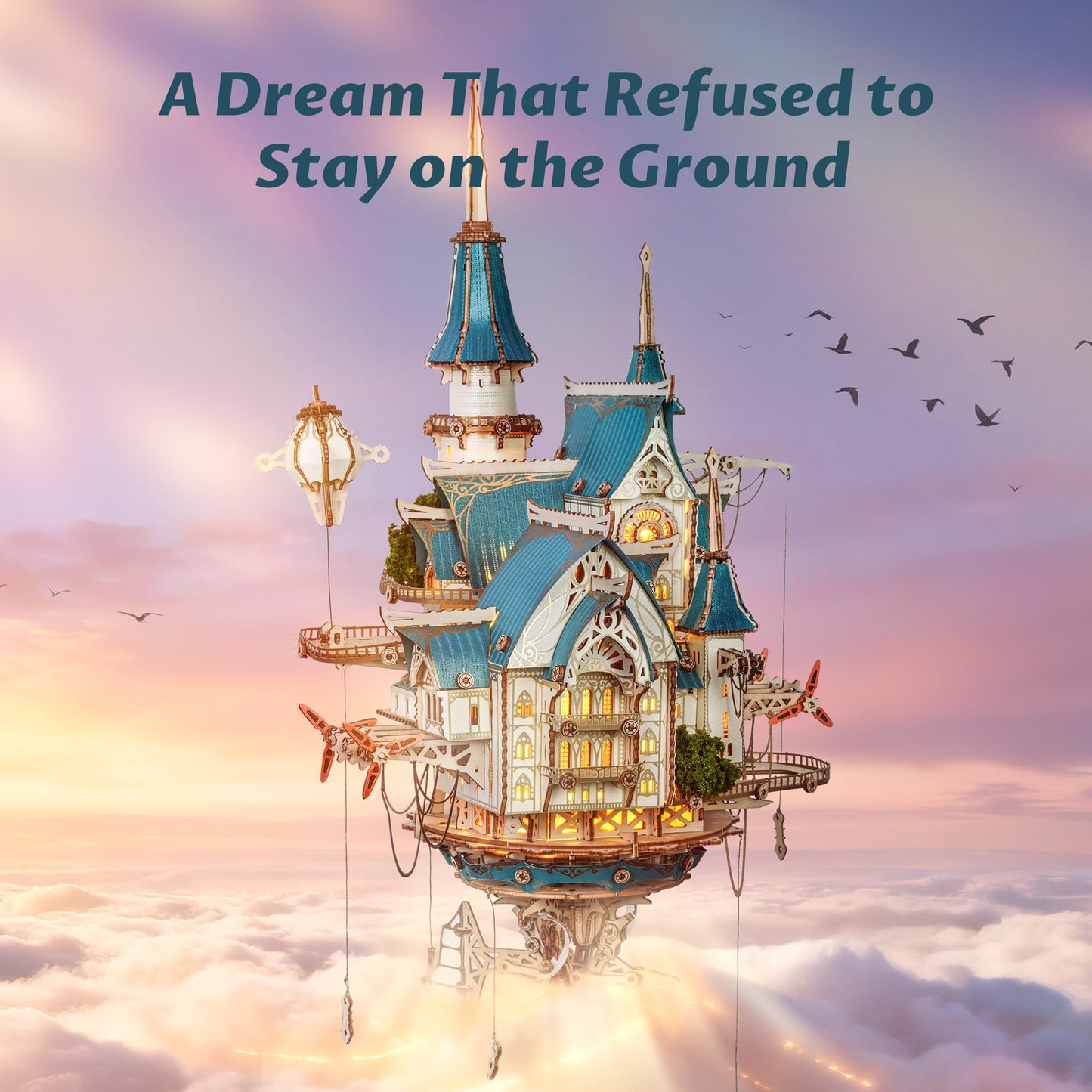 FUNPOLA 3D Wooden Puzzle Steam Castle Model – Steampunk Baroque Floating Castle DIY Building Kit
