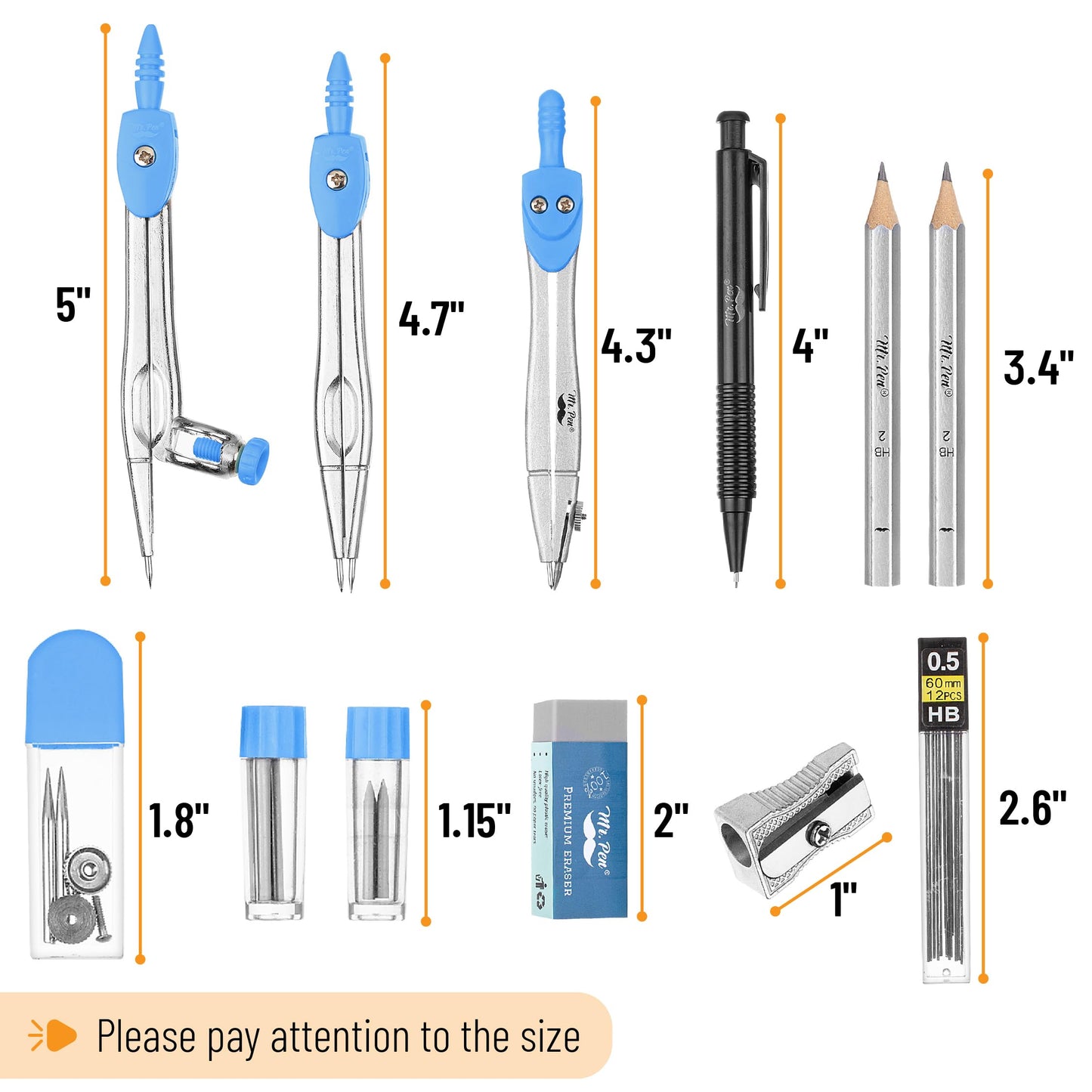 Mr. Pen- Geometry Set, 15 pcs, Blue, 6 Inch Swing Arm Protractor, Divider, Set Squares, Ruler, Compasses and Protractor