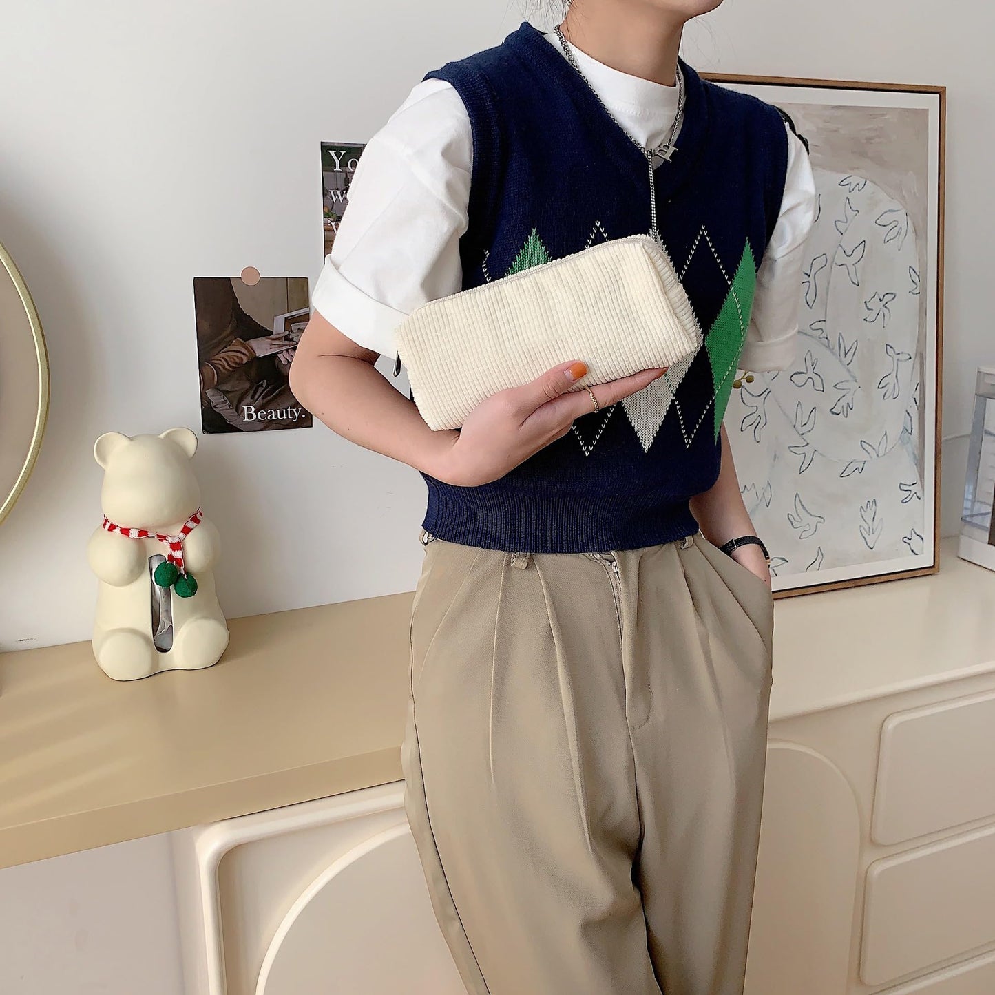 Cute Pencil Case Aesthetic Student Pencil Pouch Coin Pen Pouch Cosmetic Bag Office Stationery Organizer For Kids Teen School (Milk white)