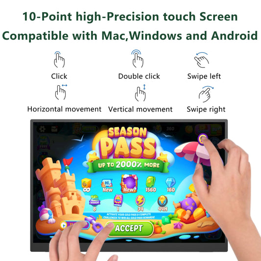 MAFNKOU 14" Touchscreen Portable Monitor, 16:10 1920×1200 IPS HDR Vertical Monitor, VESA Compatible USB-C Second Screen for Laptop Mac Pc Android (No Touch for iPhone/iPad/Consoles)