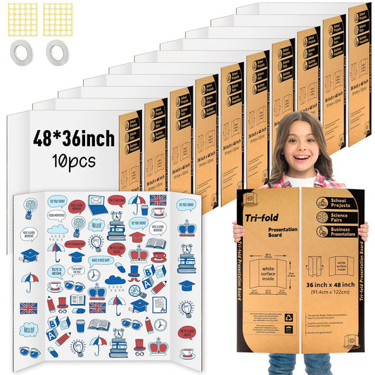 10 Pack Trifold Poster Board 48" X 36", IKAYAS Single Sided White Poster Boards, Science Fair Display Boards Posterboard for Mounting, Prints,Art,Display,Projects Classroom Supplies