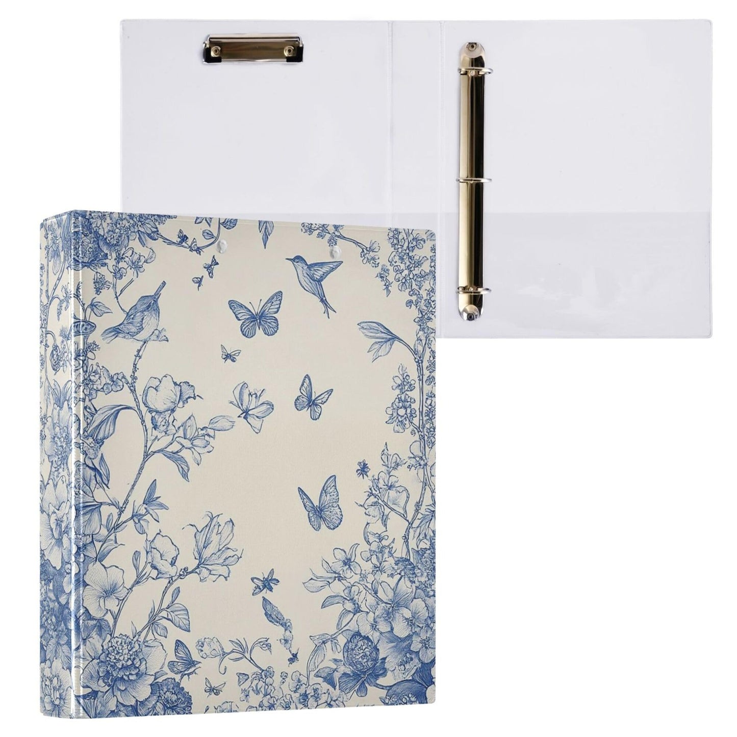 Butterfly Round Ring Binders 1.5 Inch Birds Flowers 3 Ring Clipboard Binder for Office School Work Supplies File Folder Document 200 Sheet Capacity Easy Open