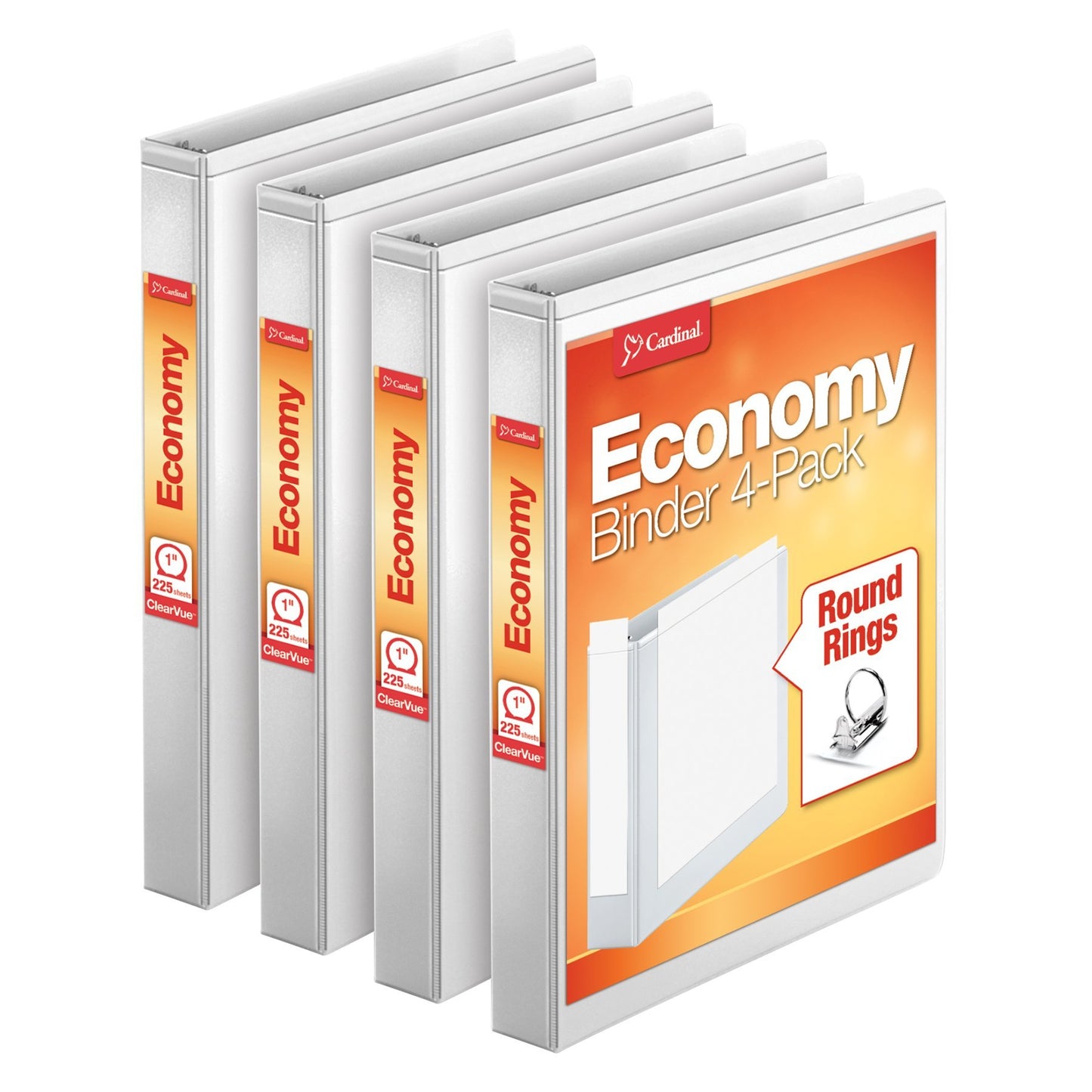 Cardinal Economy 3 Ring Binder, 2 Inch, Presentation View, White & Cardinal 1.5 Inch 3 Ring Binder, Round Ring, White, 4 Pack & Cardinal Economy 3 Ring Binder, 1 Inch, Presentation View, White