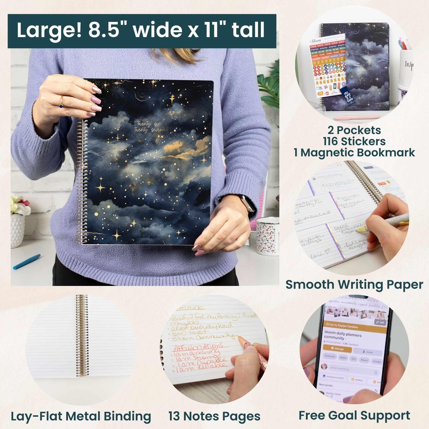 bloom daily planners 2026-2027 (8.5" x 11") Academic Year Day Planner (July 2026 - July 2027) - 13 Months Weekly & Monthly Dated Agenda Organizer with Stickers & Tabs - Midnight Sky