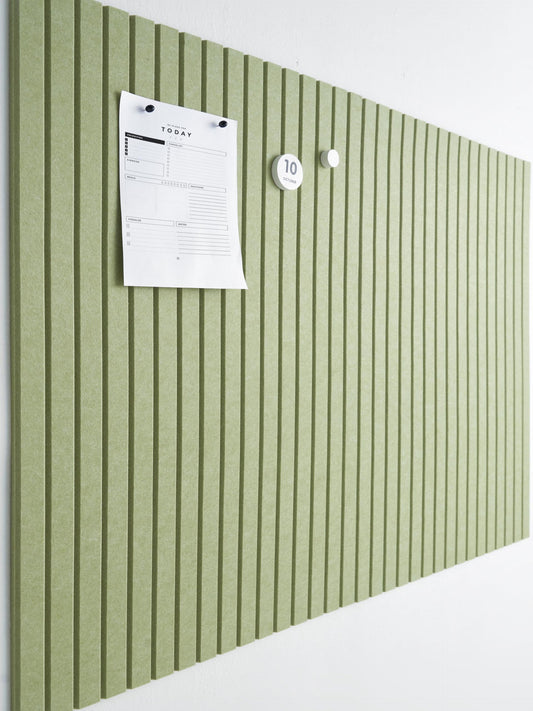 VIVELDA Felt Bulletin Board Tiles 48"x36" - 12-Pack Cork Board Alternative, Oeko-TEX Certified, NRC 0.95 Acoustic Wall Panels, Damage-Free Adhesive, Slatted Design, Home Office & Classroom (Avocado)
