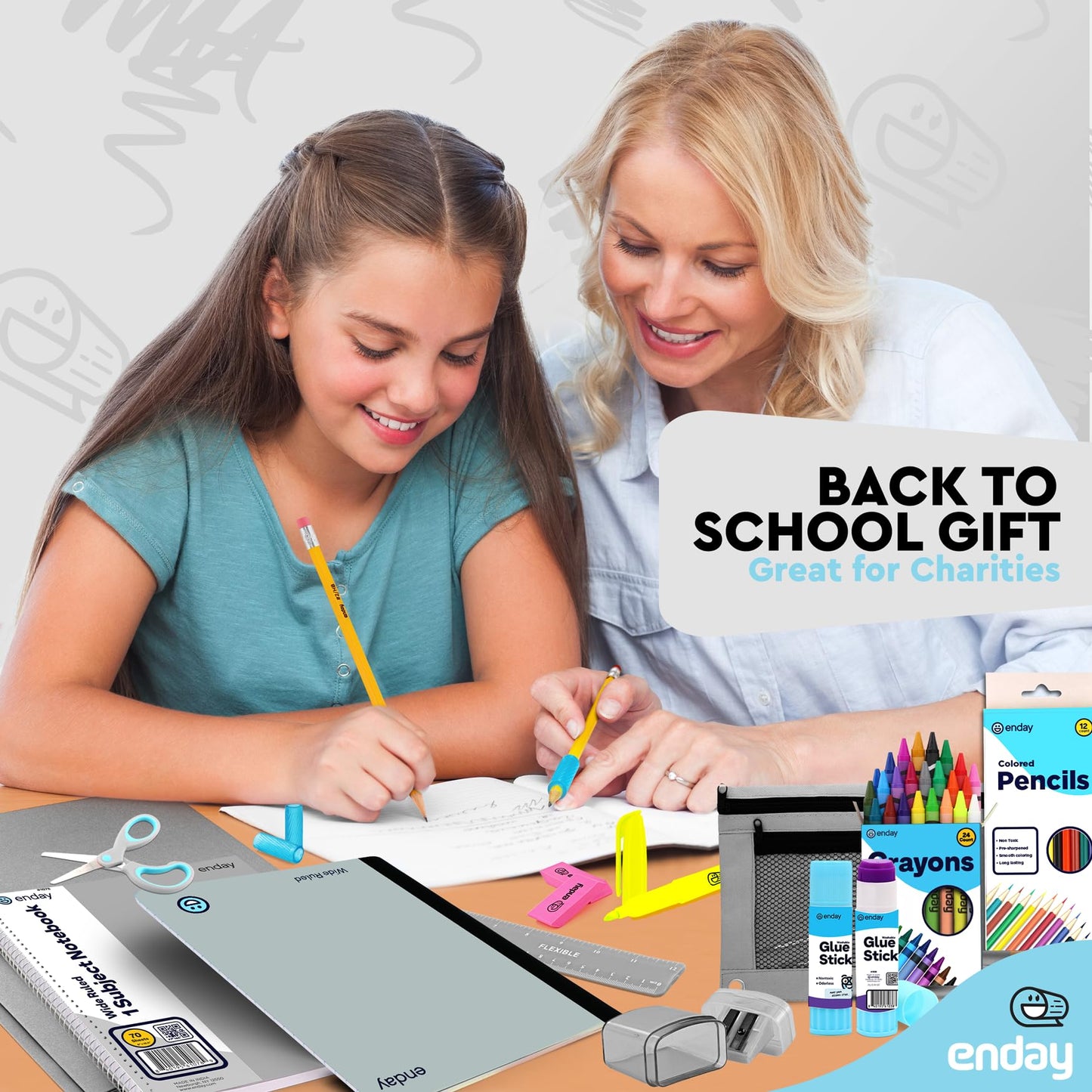 Enday Back to School Supplies for Kids, Grey School Supply Box Grades K-5, Premium Quality Kids School Supplies Kit, Kindergarten School Supplies for Girls and Boys, 78 Piece Set