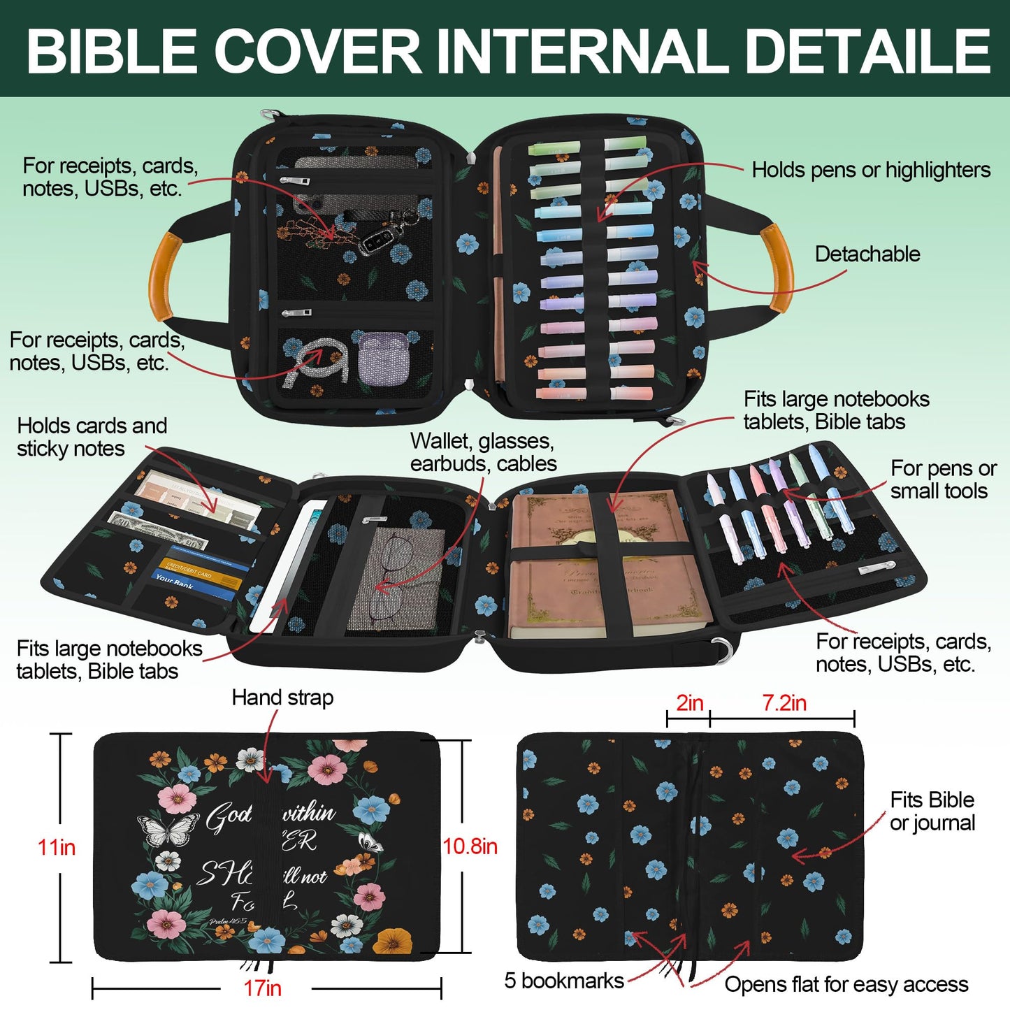 Butterfly Floral Bible Cover Case for Women,Large Boho Church Bag,Bible Bags for Women Organizer,Bible Study Supplies Journaling Kit Book Carrying Case with Bible Highlighters Shoulder Strap