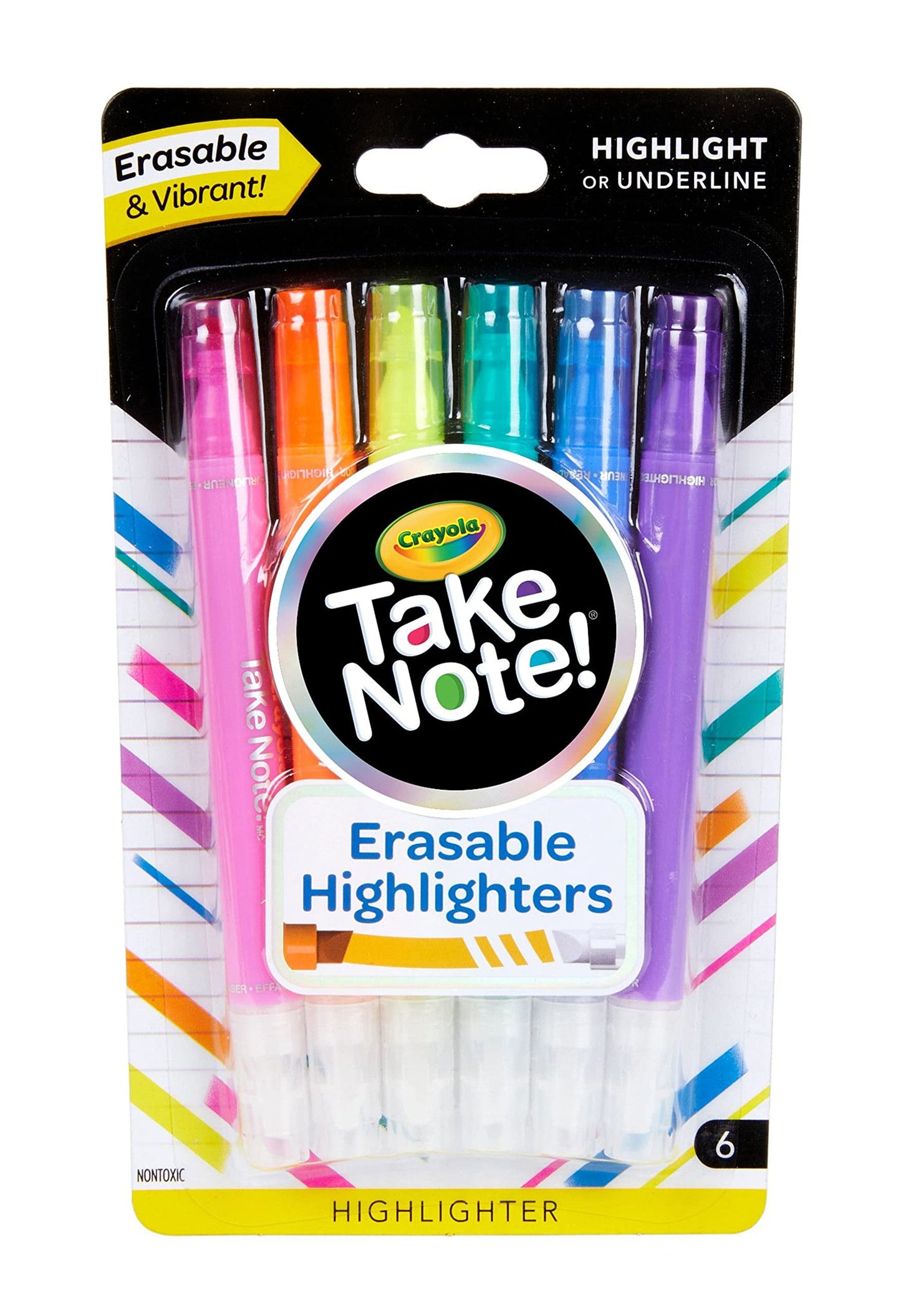 Crayola Take Note Erasable Highlighters (6ct), Teacher Essentials, Cute Aesthetic School Supplies, No Bleed Highlighters, Chisel Tip Marker Set